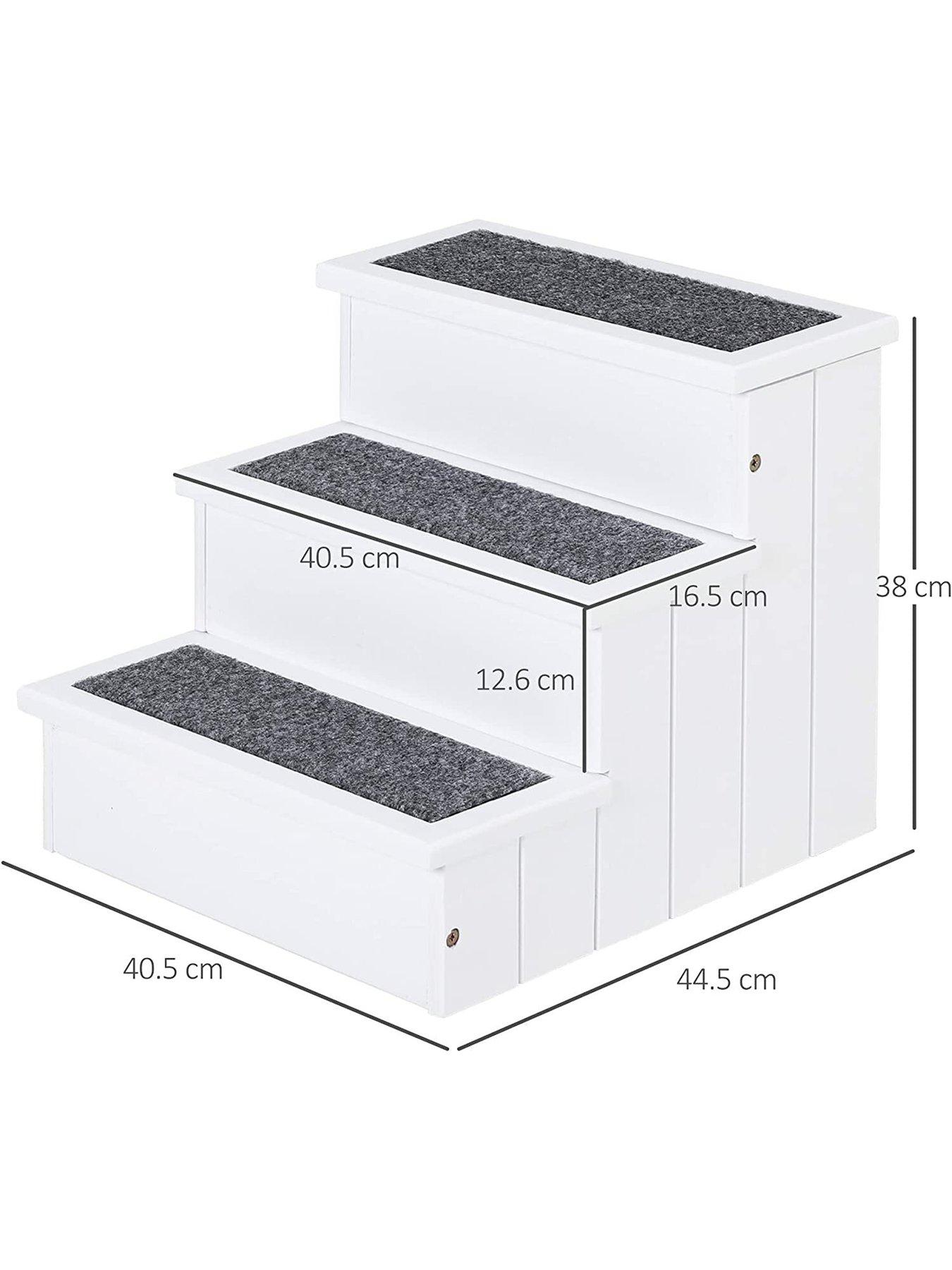 Image 2 of 7 of PawHut PawHut Pet 3-step Stairs Ramp Wood Carpet Non Slip