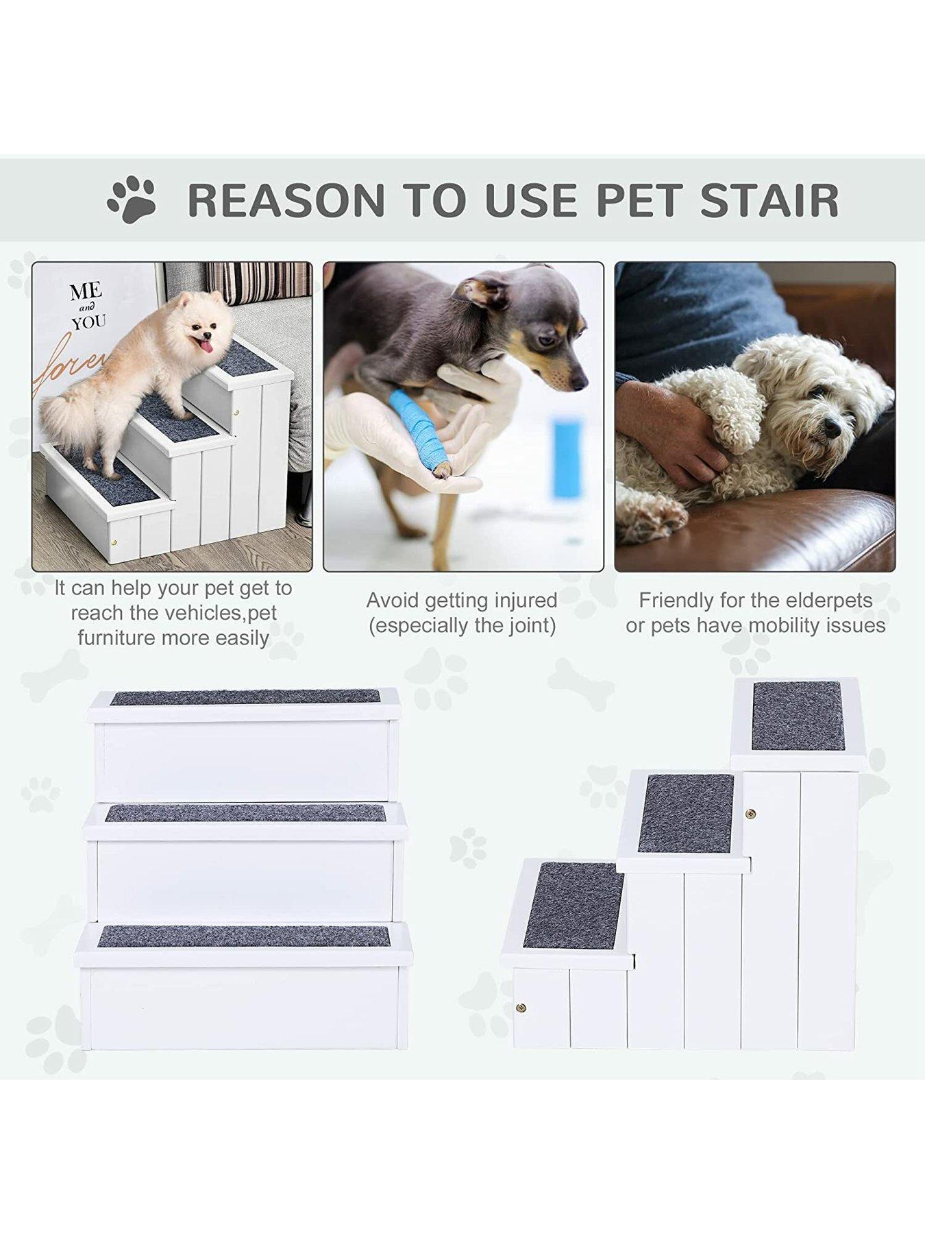 Image 7 of 7 of PawHut PawHut Pet 3-step Stairs Ramp Wood Carpet Non Slip