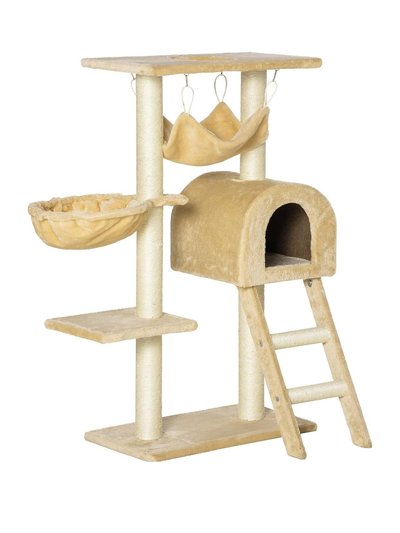 undefined PawHut Cat Tree Tower Kitten Activity Center Scratching Post w/Hammock Condo Bed Basket