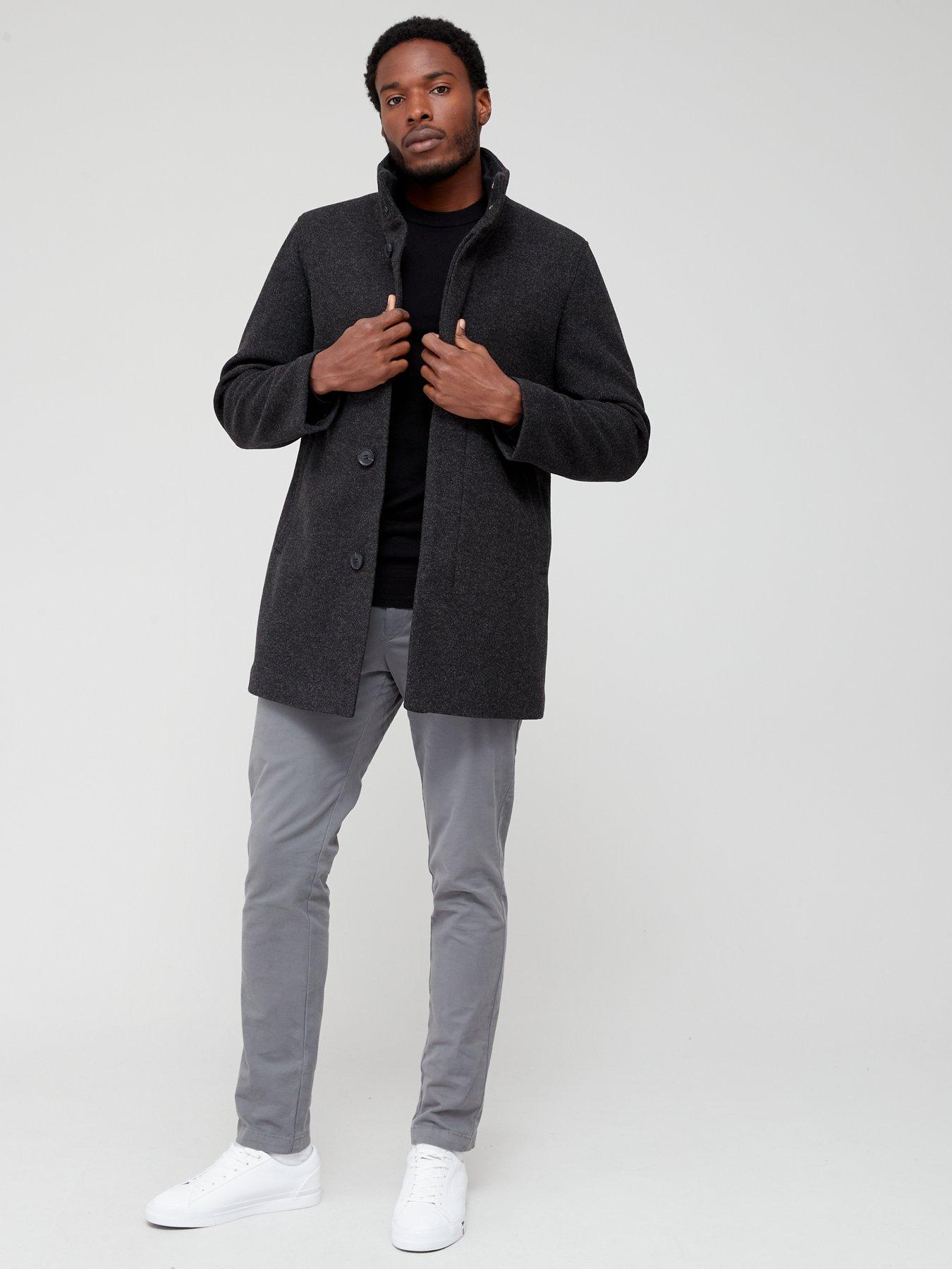 Very Man Faux Wool Funnel Neck Coat Dark Grey Very Ireland