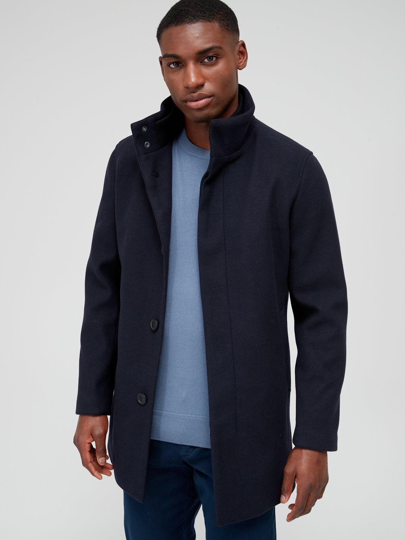 Navy blue cheap wool overcoat