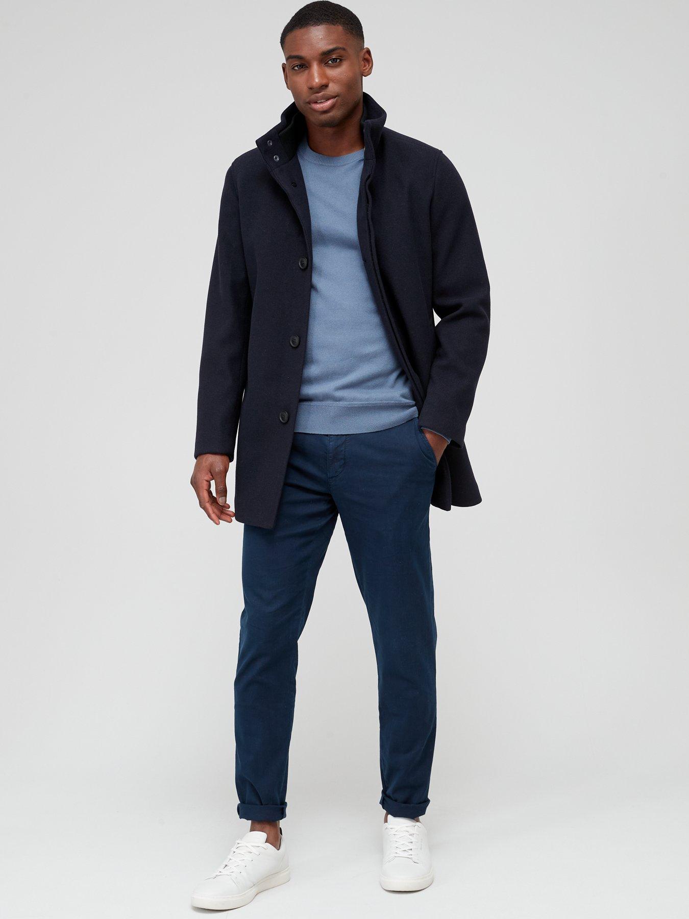 Mens navy 2025 funnel neck coat