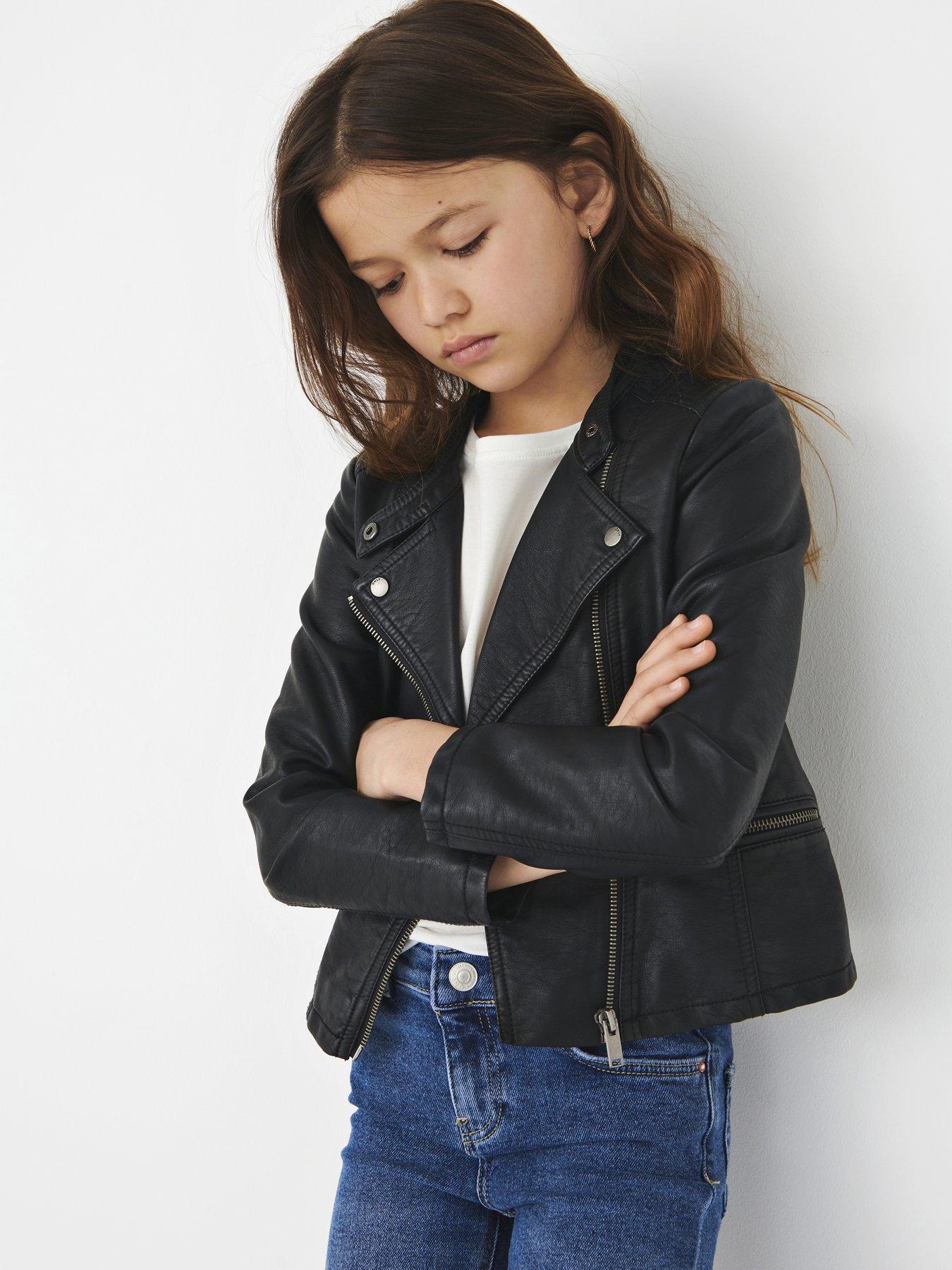 Only Kids Girls Freya Faux Leather Biker Jacket Black Very Ireland