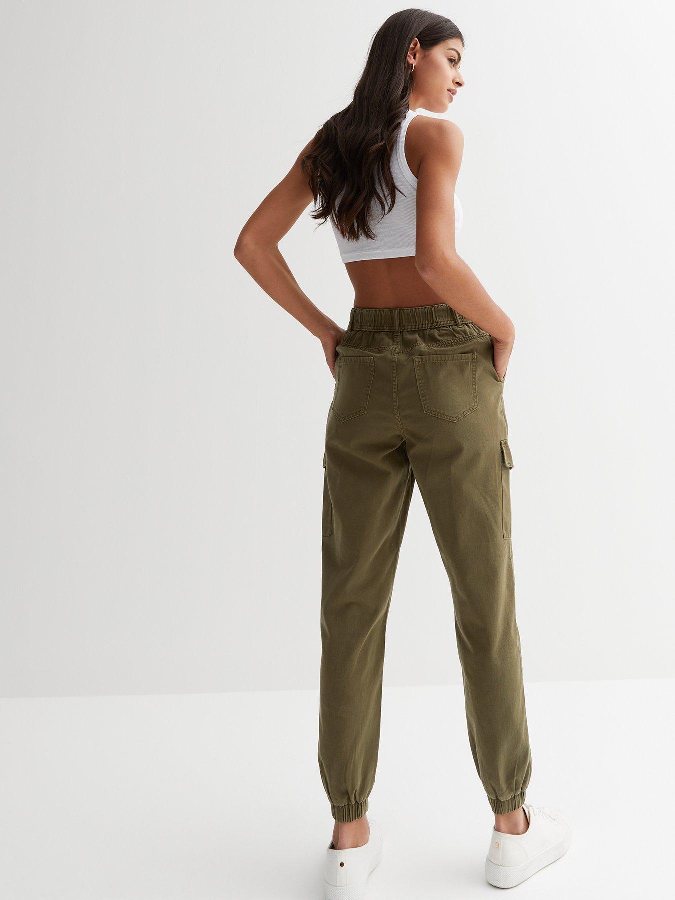 Girls Khaki Cuffed Cargo Joggers