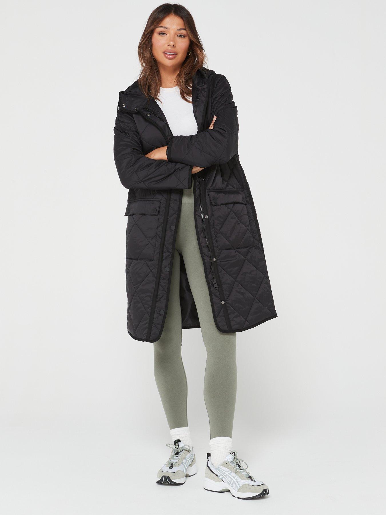 Lightweight Diamond Quilted Longline Coat Black