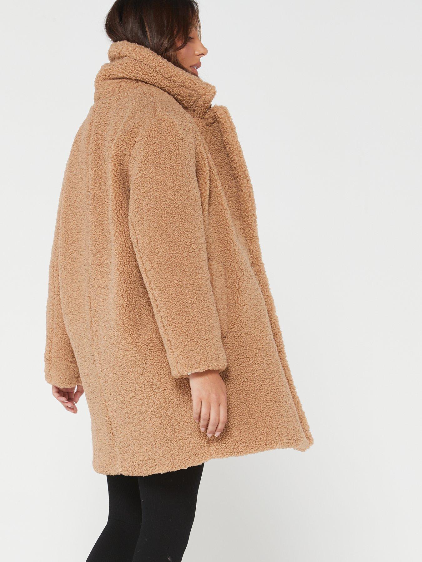 Camel borg longline outlet coat