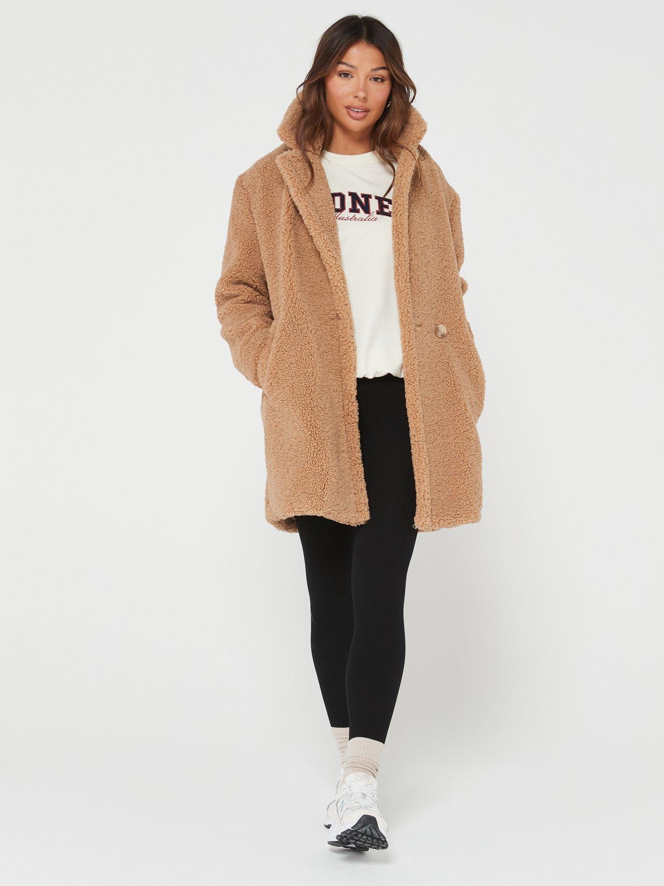 Camel borg longline clearance coat