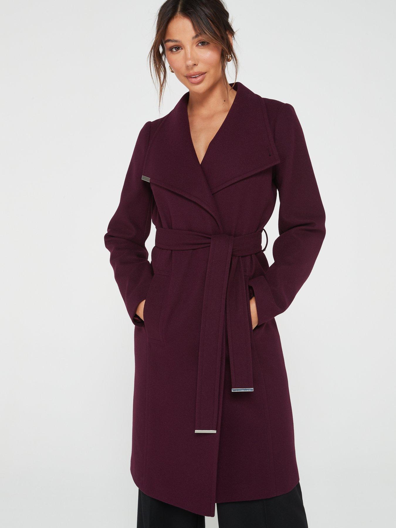 Burgundy funnel neck clearance coat