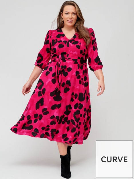 v-by-very-curve-abstract-animal-34-sleeve-belted-v-neck-midi-dress-pink
