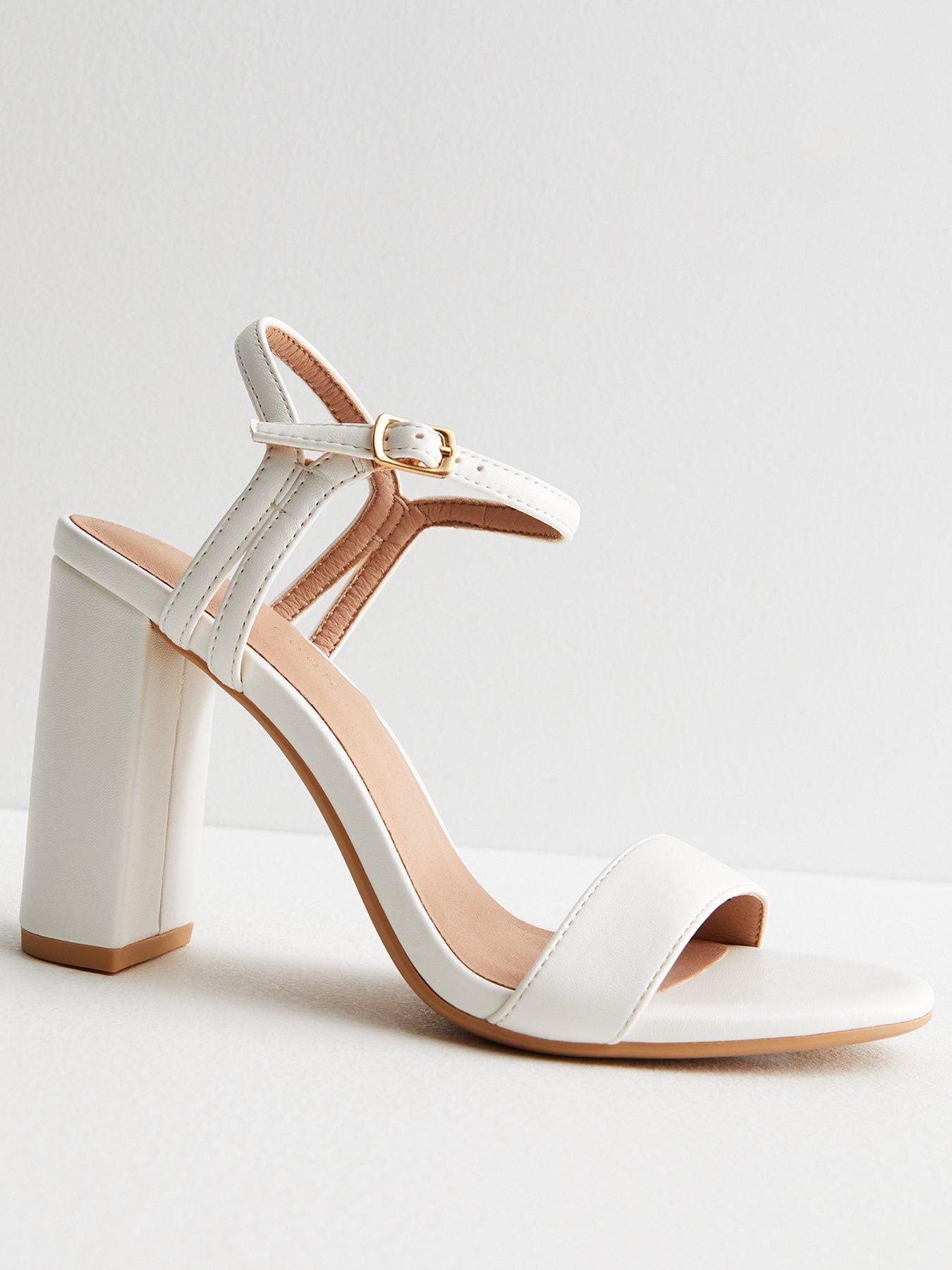 White Leather Look 2 Part Block Heel Sandals