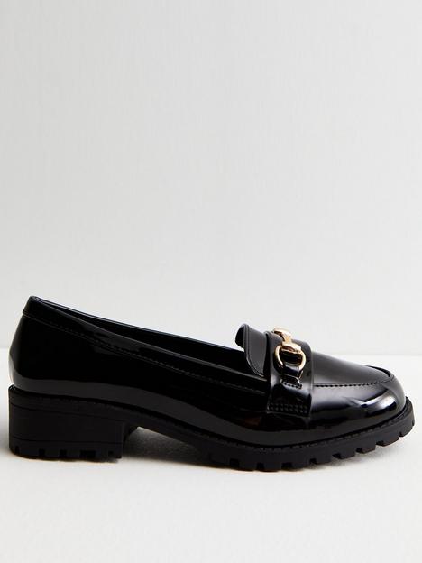 new-look-wide-fit-black-patent-metal-trim-chunky-loafers