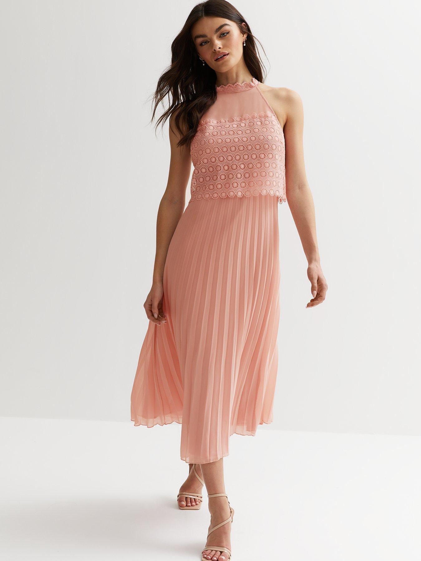 Halter tie neck shop midi dress in pleat