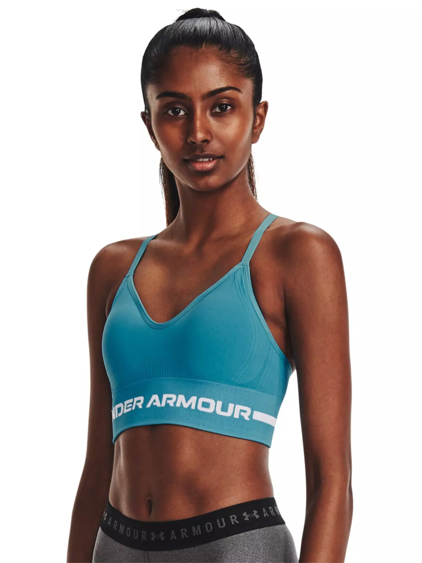 Under Armour Womens Training Seamless Low Long Sports Bra Grey XS