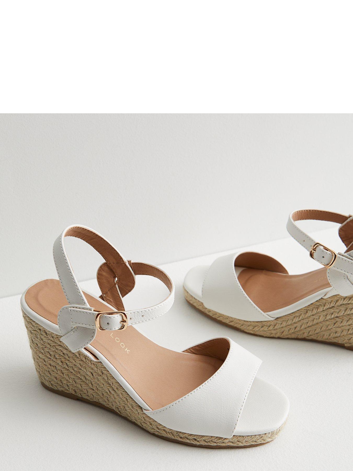 New Look Wide Fit White Leather Look Espadrille Wedge Sandals