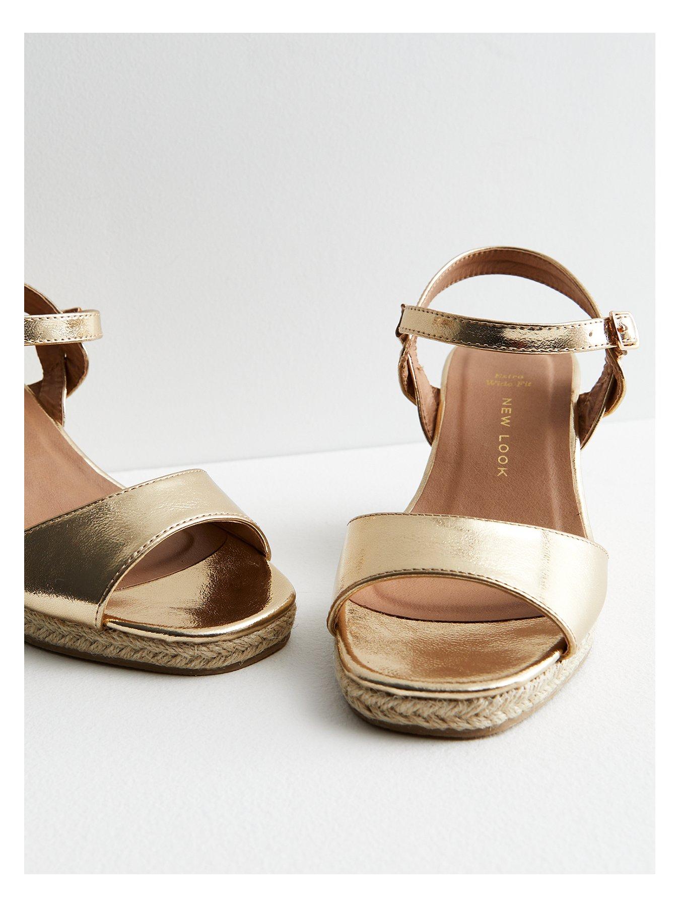 Extra Wide Fit Gold Metallic 2 Part Espadrille Wedge Sandals