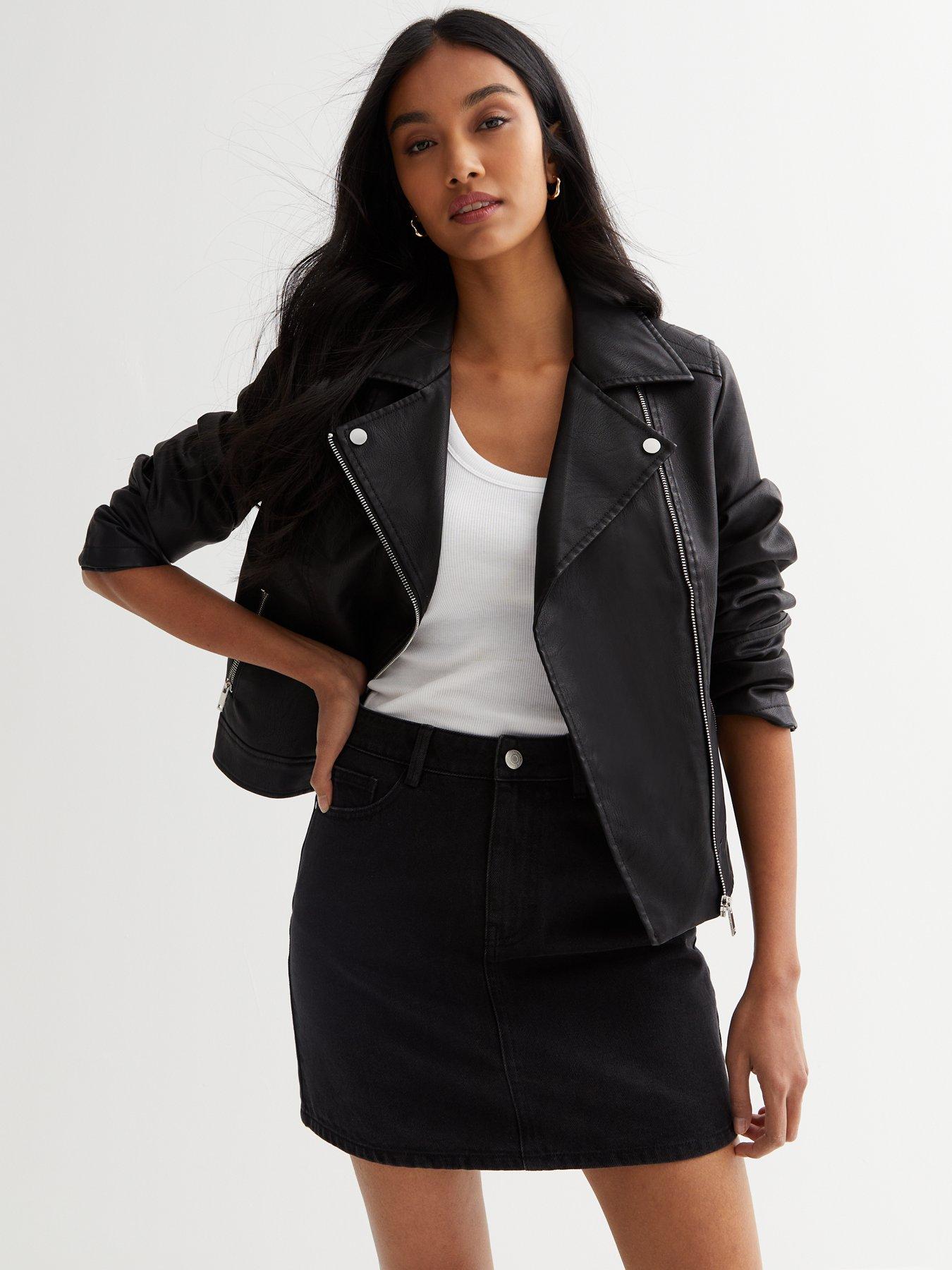 Leather look biker on sale jacket