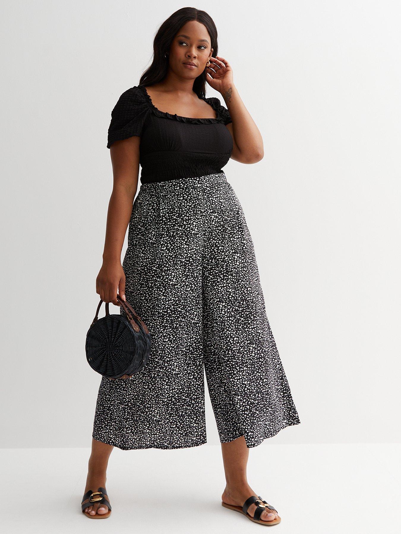 New Look Curves Black Spot Wide Leg Crop Trousers Very Ireland