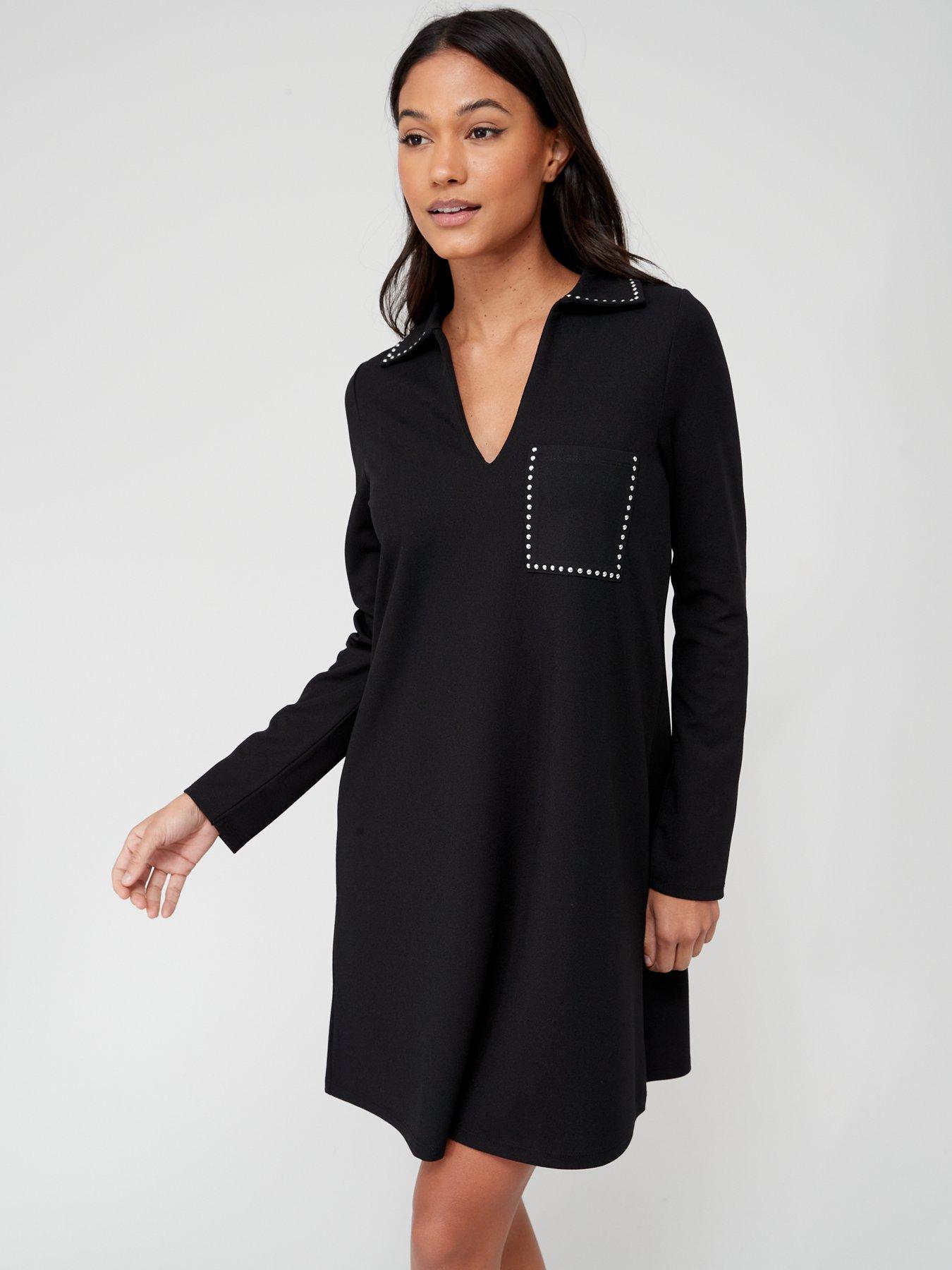 v-by-very-stud-detail-mini-shift-dress-black
