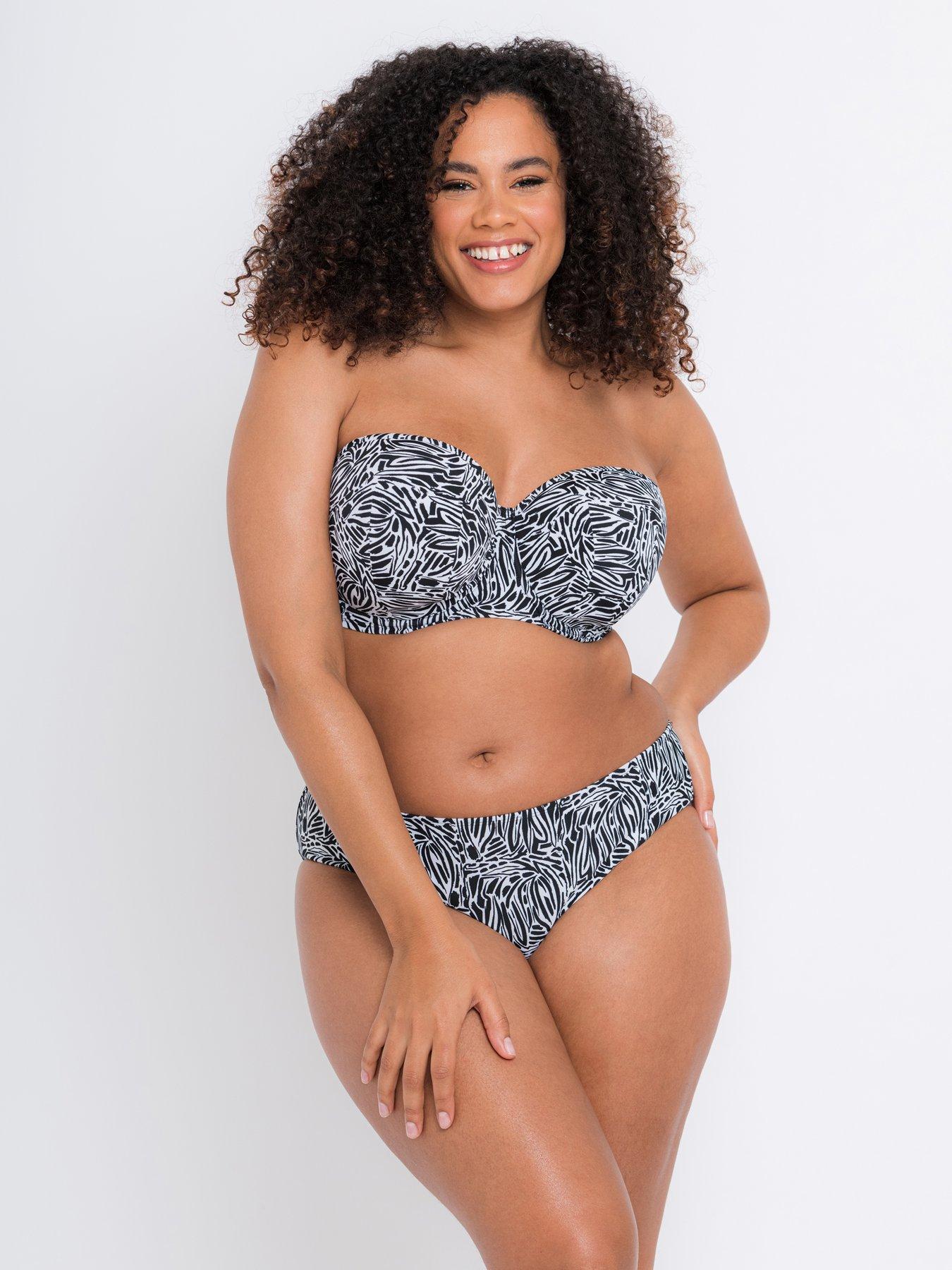 Sundown Bandeau Bikini Top by Curvy Kate Swim, Black/White, Bandeau Bikini