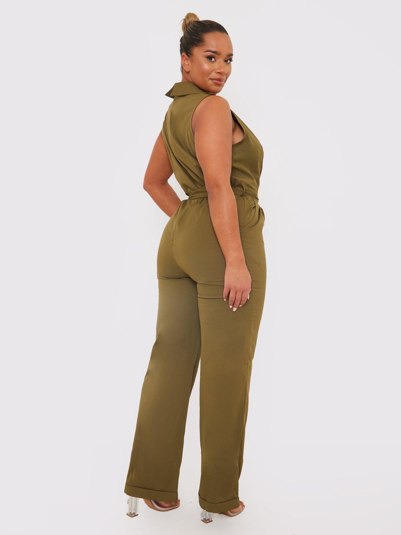 Petite Khaki Strappy Wrap Jumpsuit