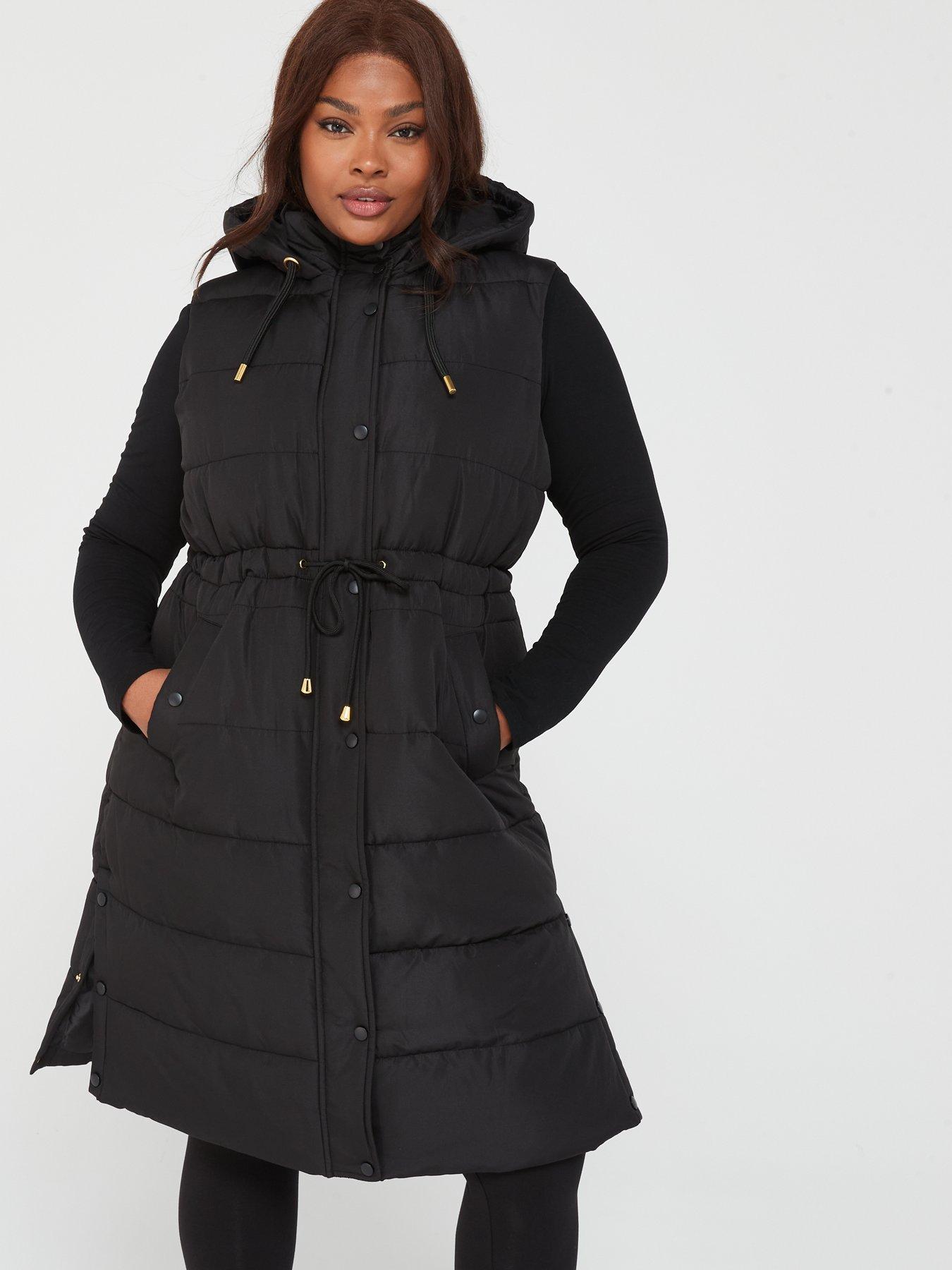 V by Very Curve Longline Hooded Puffer Gilet - Black