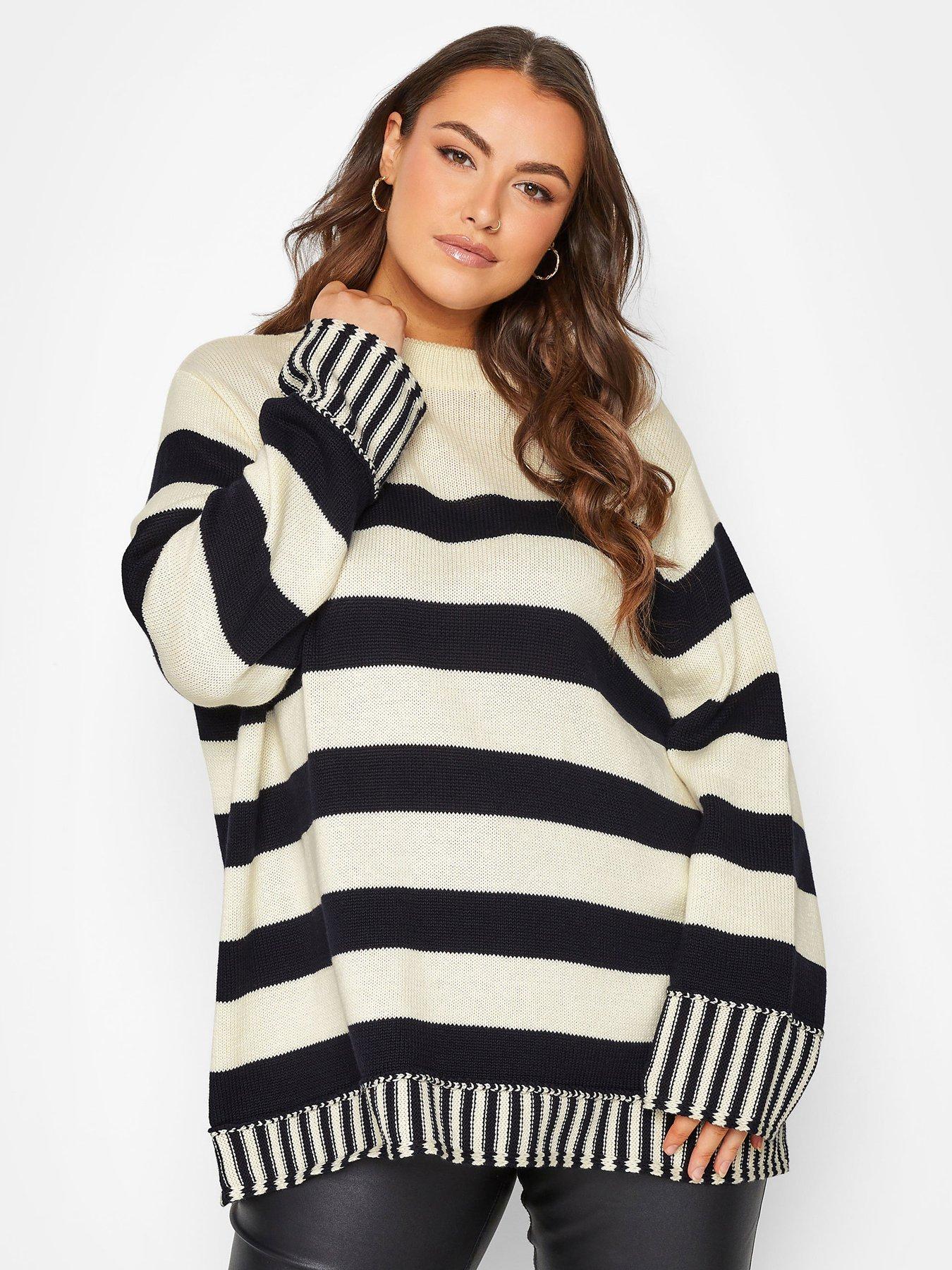 yours-mixed-stripe-grow-on-neck-jumper-taupe