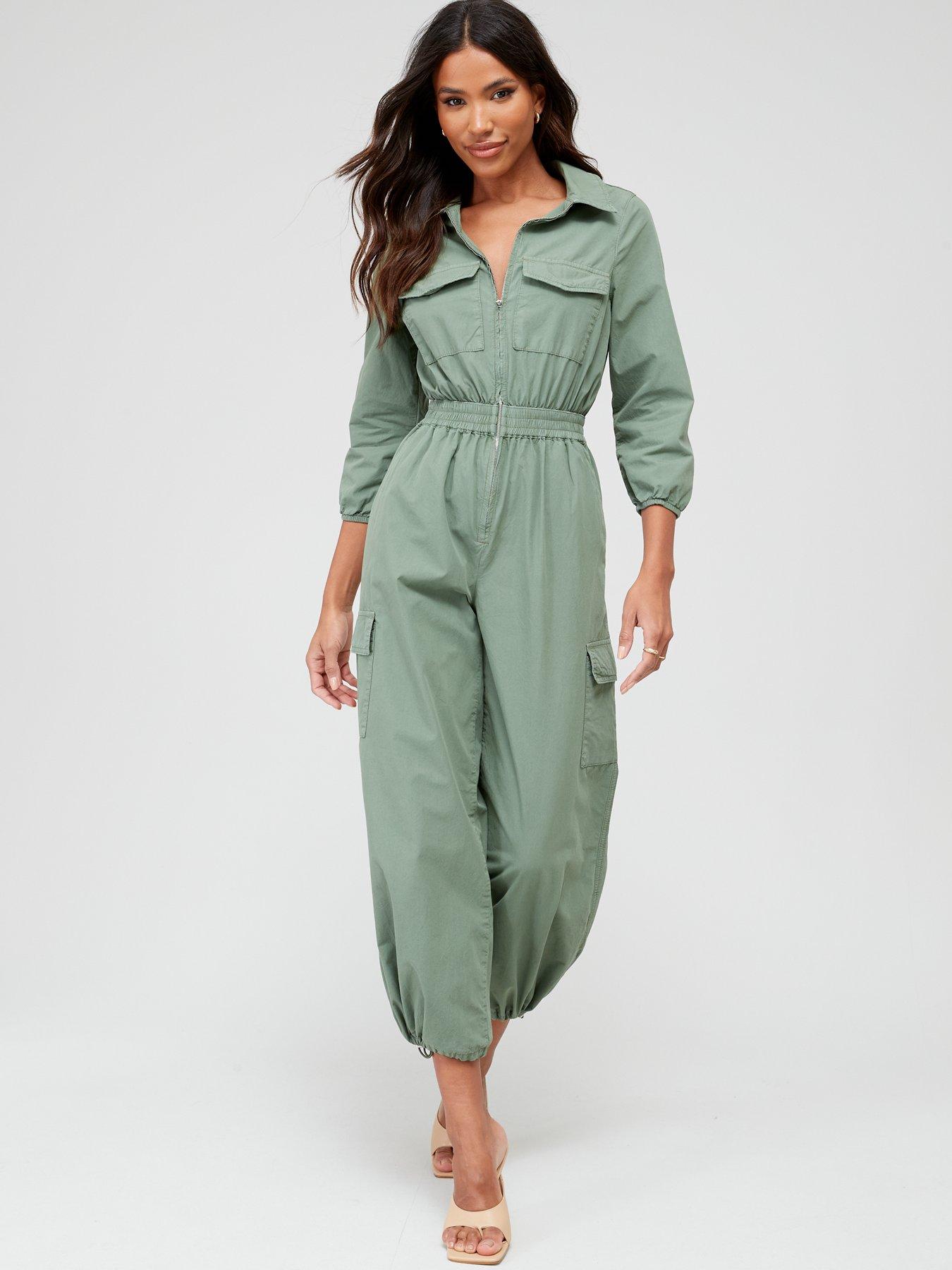 V by Very Poplin Utility Jumpsuit - Khaki