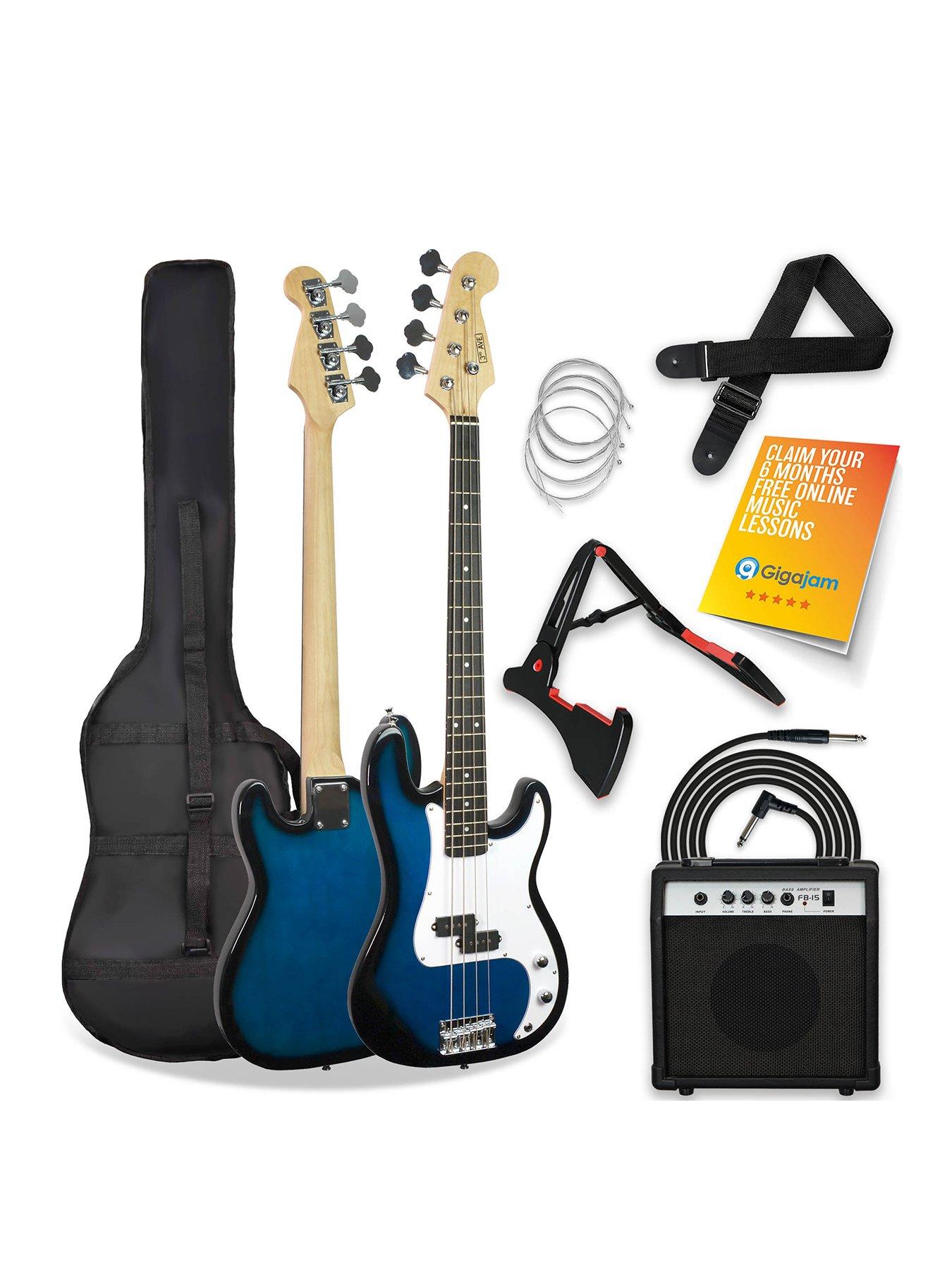 Image 1 of 6 of 3rd Avenue Full Size Bass Guitar Ultimate Kit with 15W Amp - 6 Months FREE Lessons - Blueburst