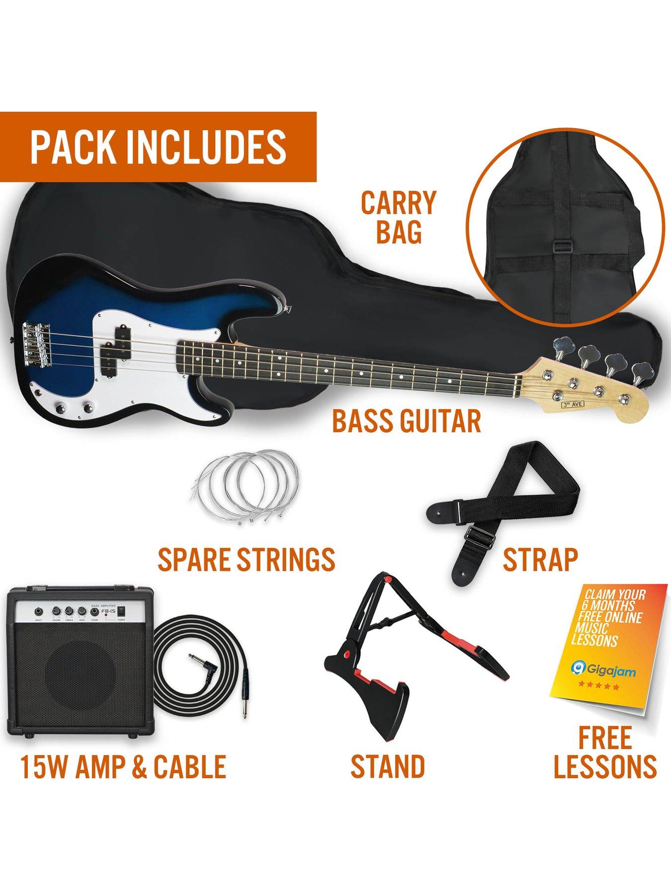 Image 3 of 6 of 3rd Avenue Full Size Bass Guitar Ultimate Kit with 15W Amp - 6 Months FREE Lessons - Blueburst