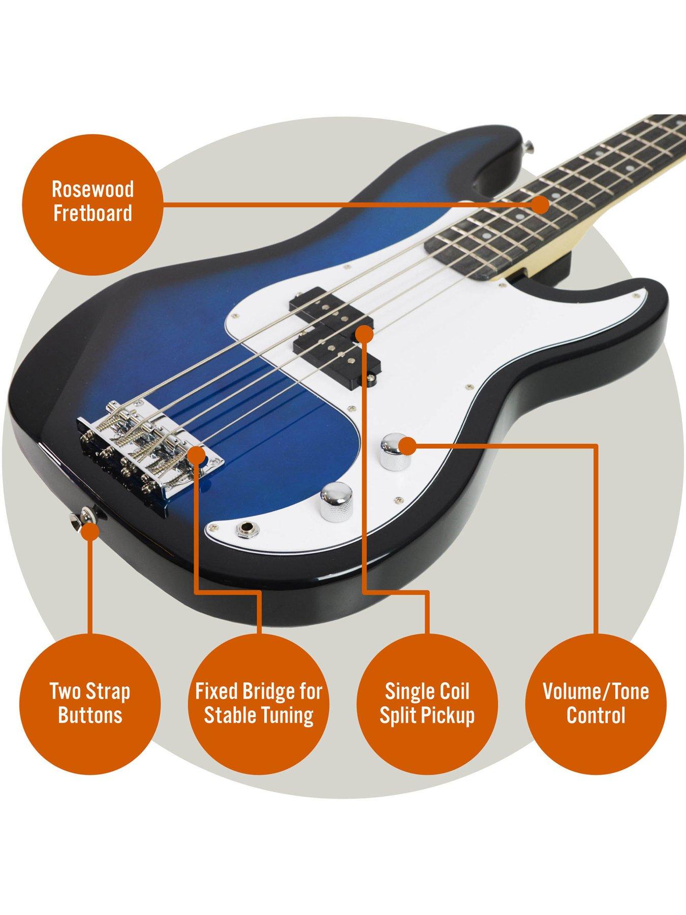 Image 4 of 6 of 3rd Avenue Full Size Bass Guitar Ultimate Kit with 15W Amp - 6 Months FREE Lessons - Blueburst