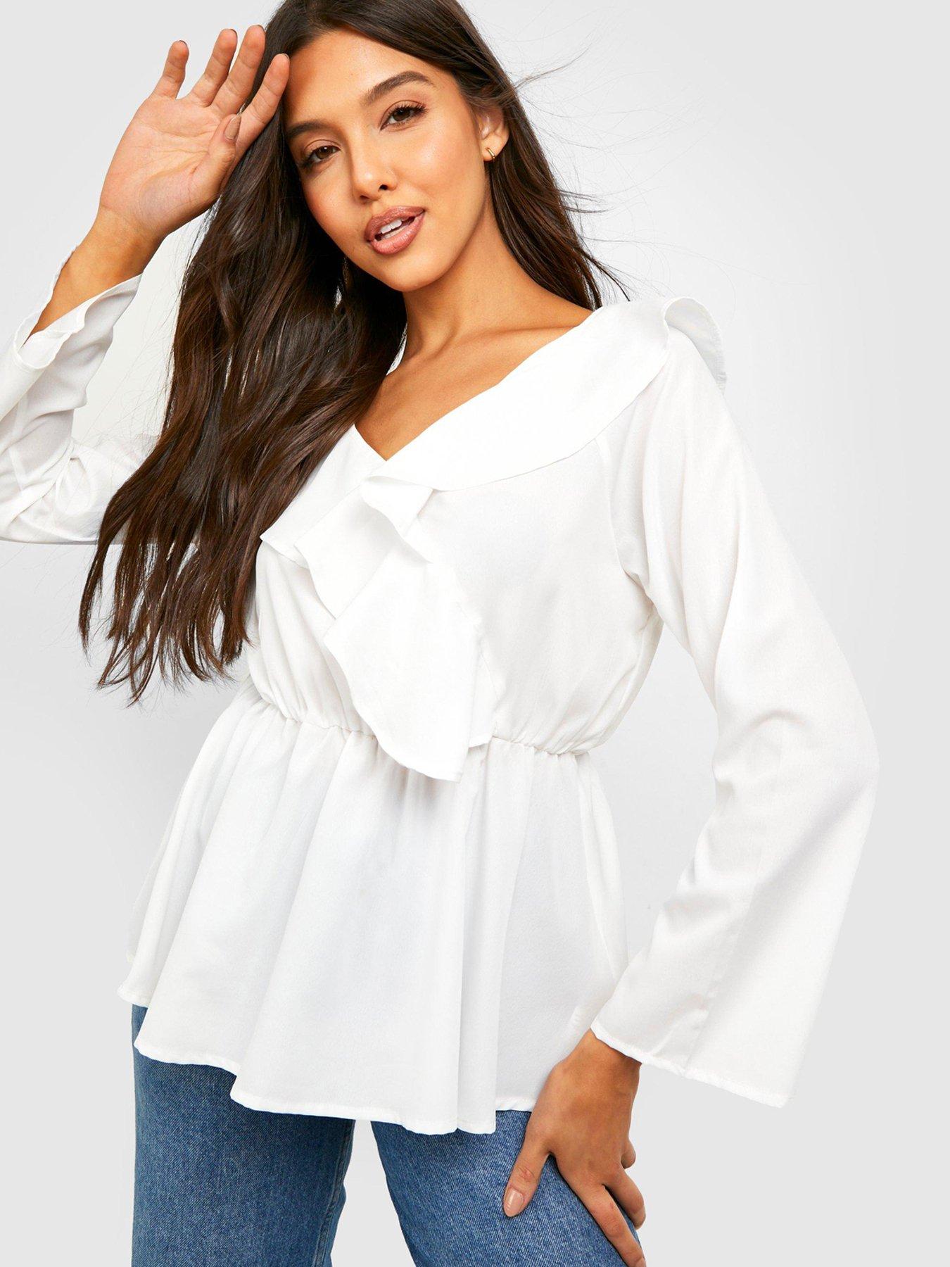 Boohoo Frill Detail Bardot Top White Very Ireland