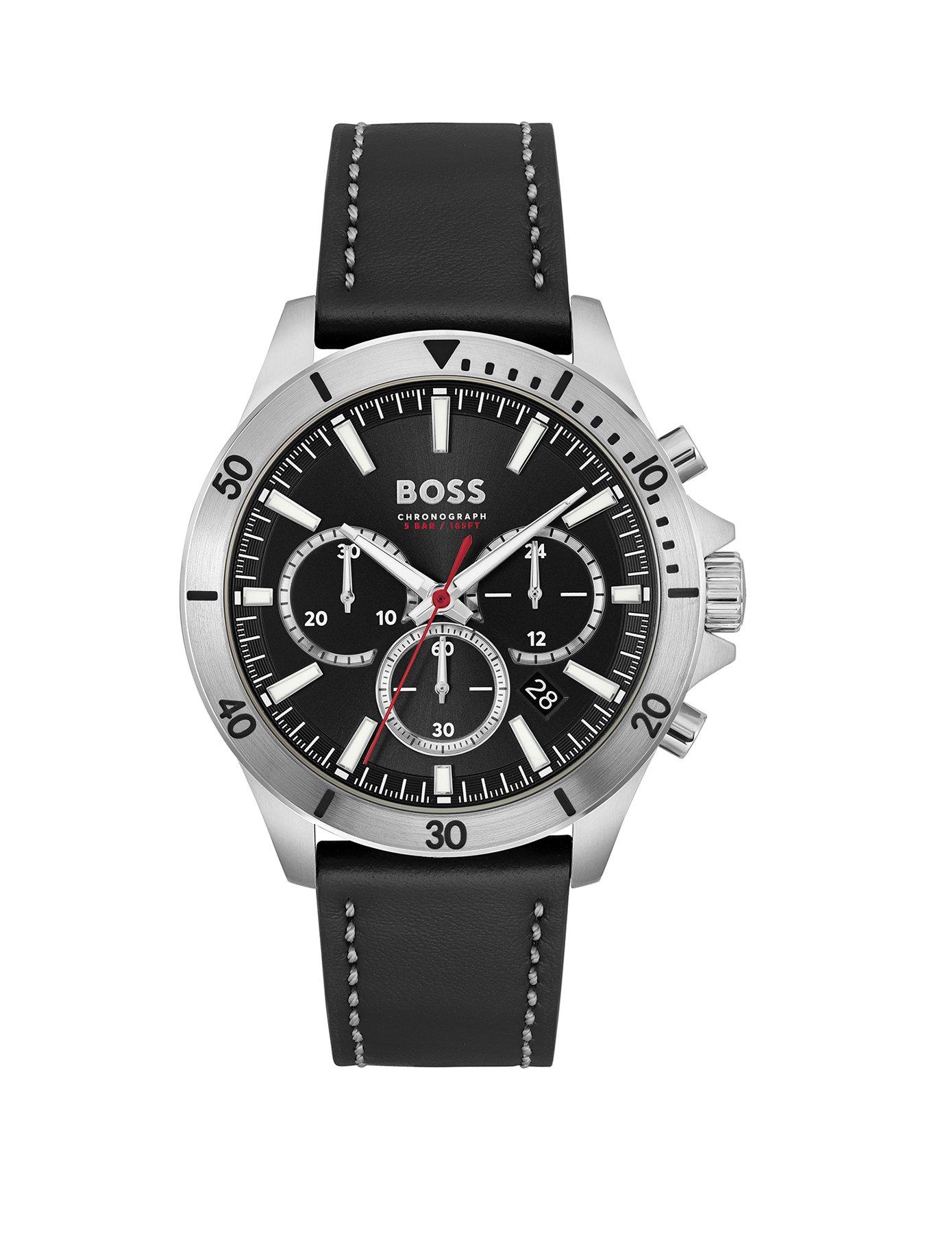 boss-gents-troper-black-leather-strap-watch