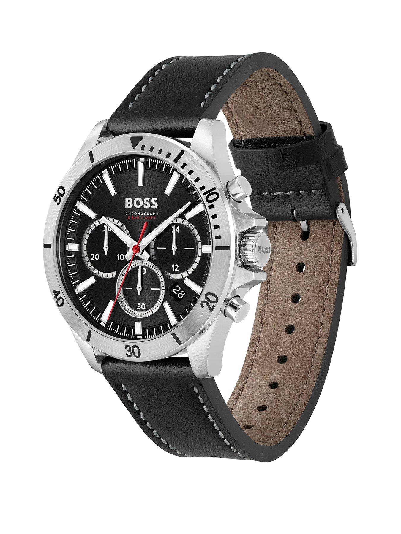 boss-gents-troper-black-leather-strap-watchstillFront