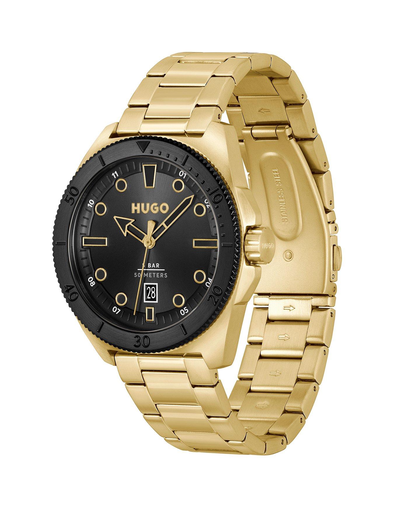 hugo-gents-visit-gold-ip-bracelet-watchstillFront