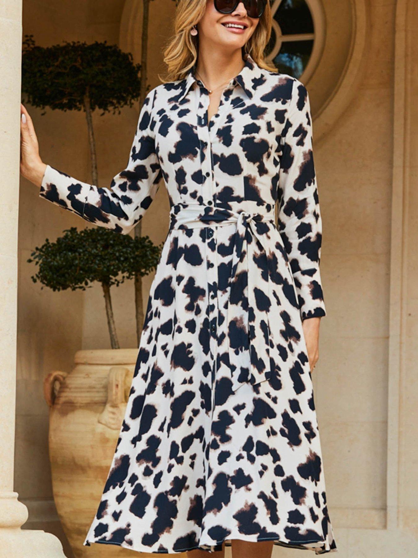 Sosandar Cow Print Belted Fit And Flare Shirt Dress - Multi | Very Ireland