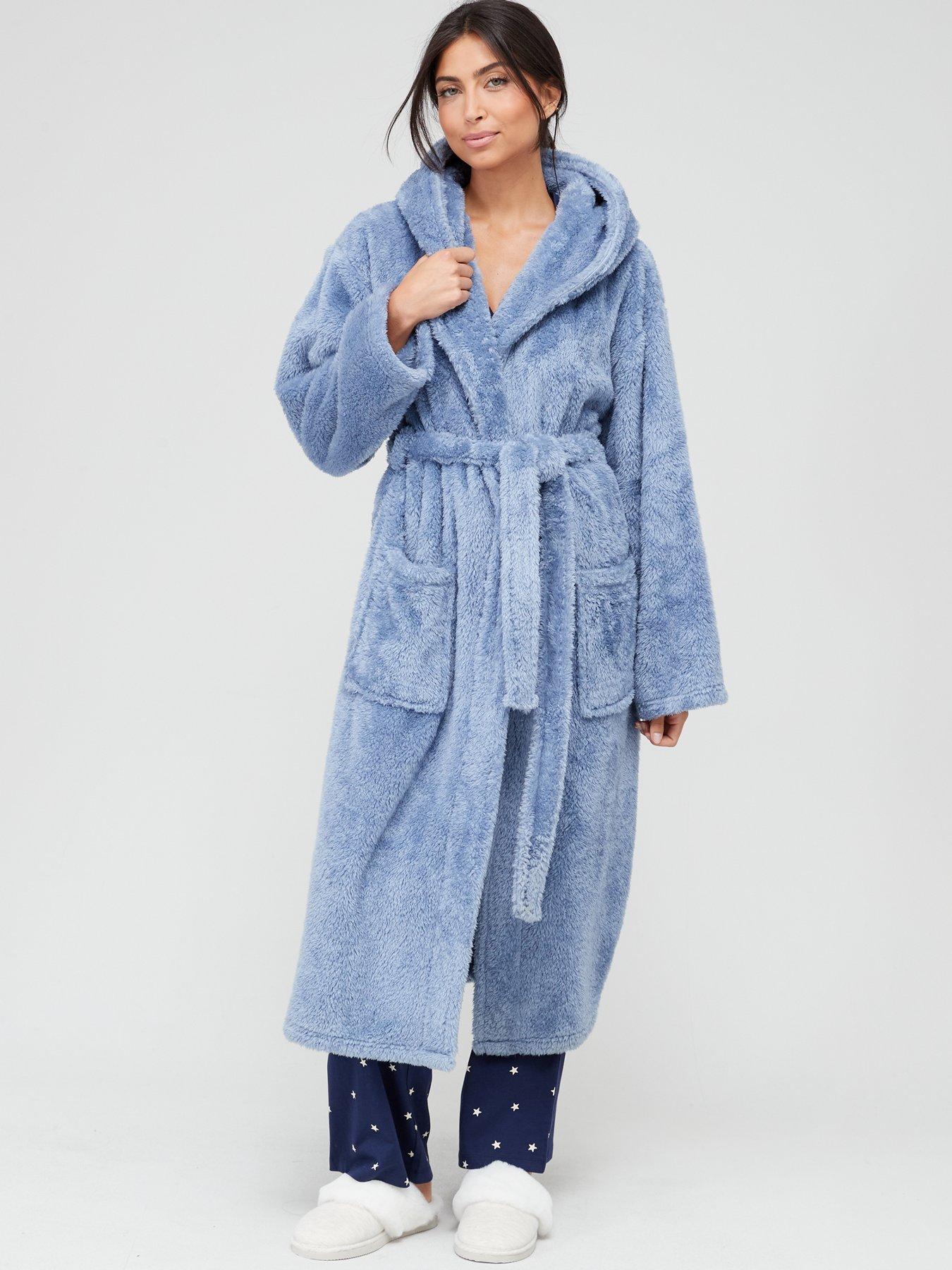 Longline Hooded Soft Dressing Gown - Blue