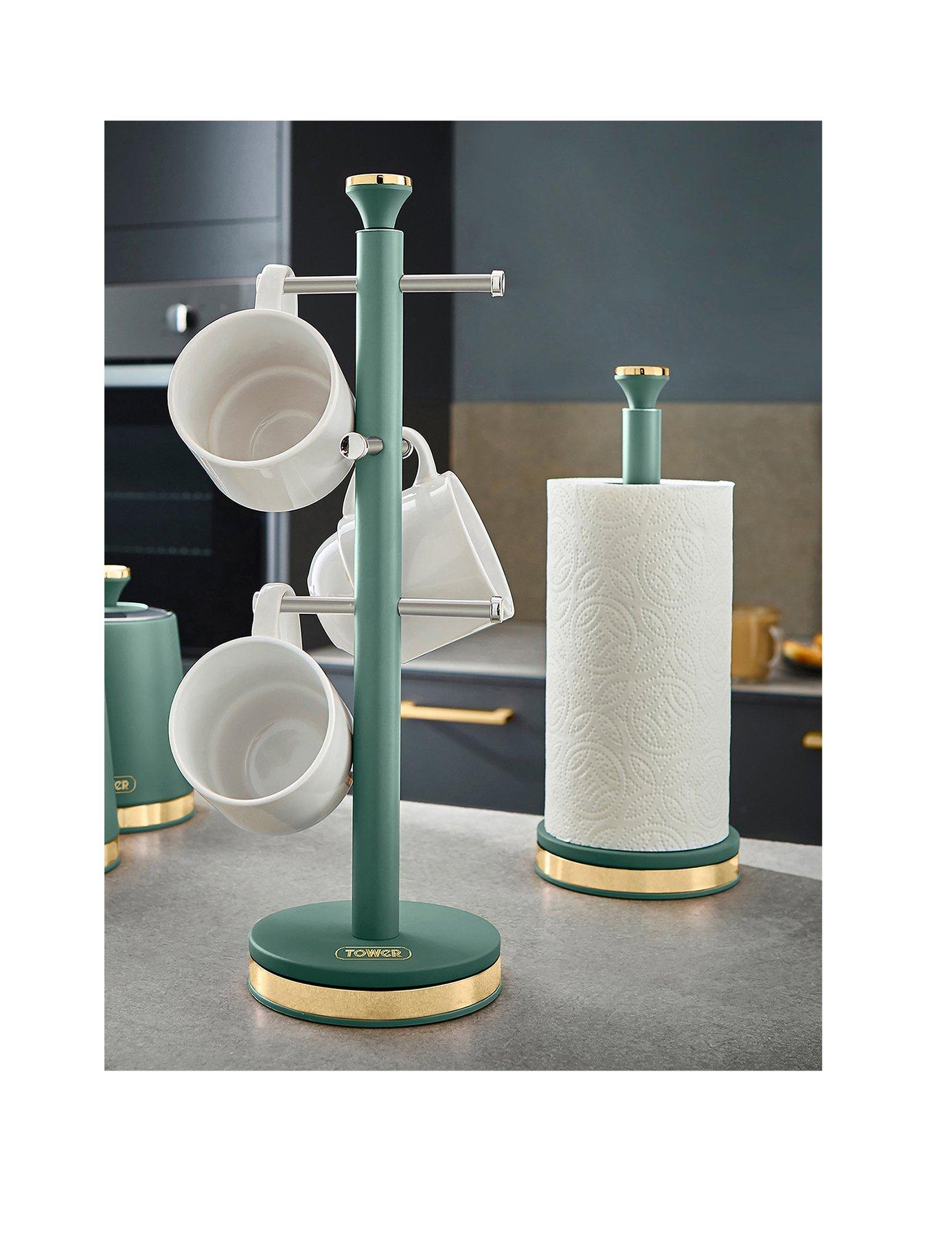 Image of Tower Cavaletto Kitchen Towel Pole and Mug Tree Set - Green