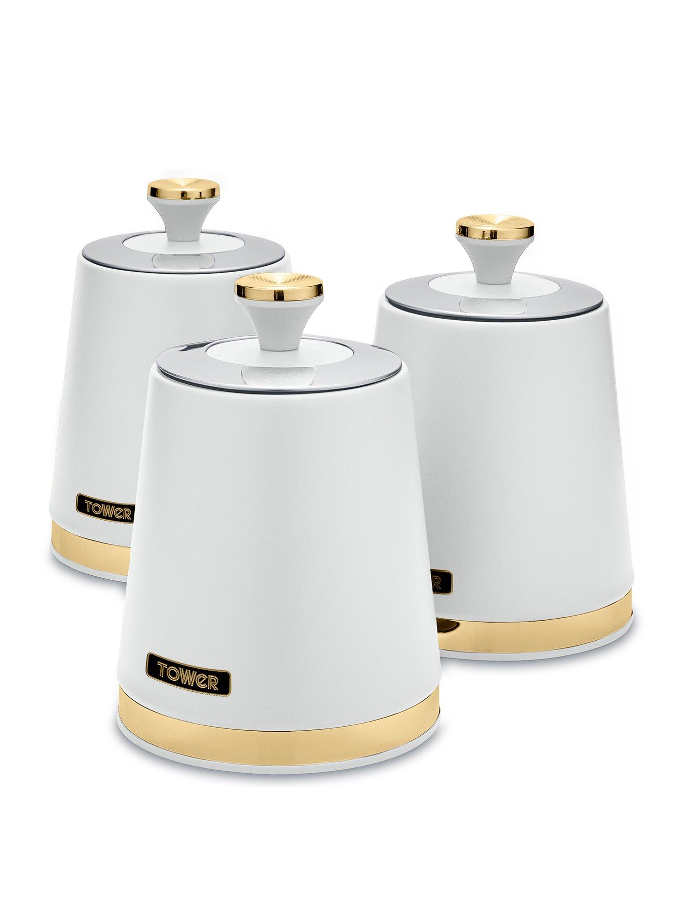 Image of Tower Cavaletto Storage Canisters in White – Set of 3
