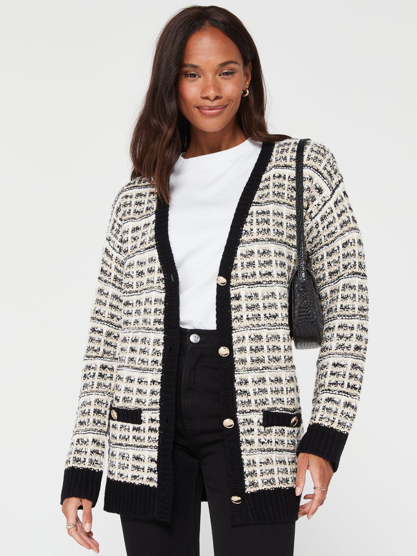 Black boucle outlet cardigan