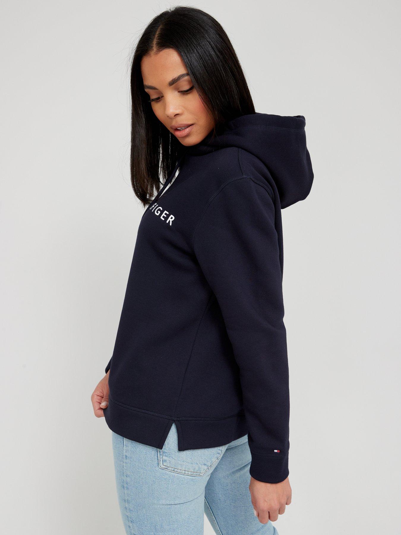 Image 2 of 5 of Tommy Hilfiger Womens Regular Fit Logo Embroidery Hoodie - Dark Blue