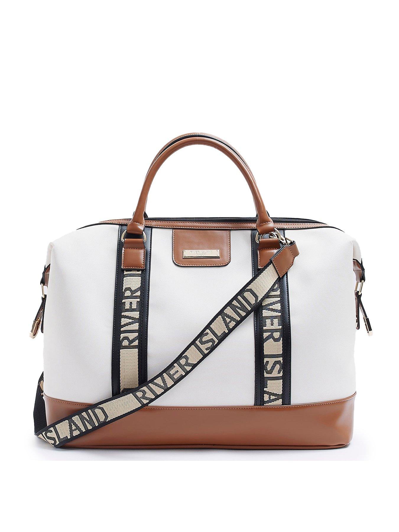 River Island Classic Monogram Barrel Weekend Holdall Bag in Brown