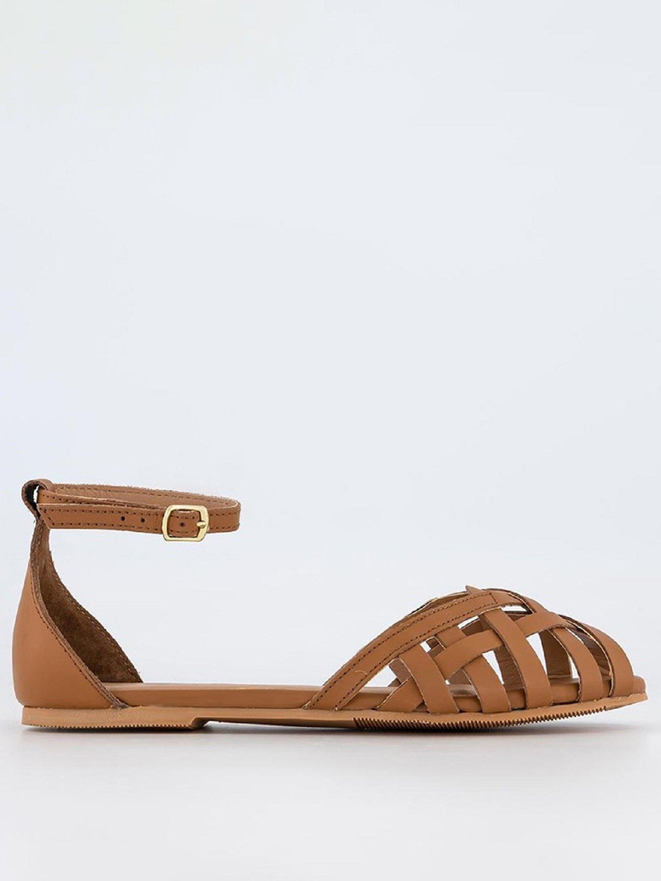 Tan caged flat sales sandals