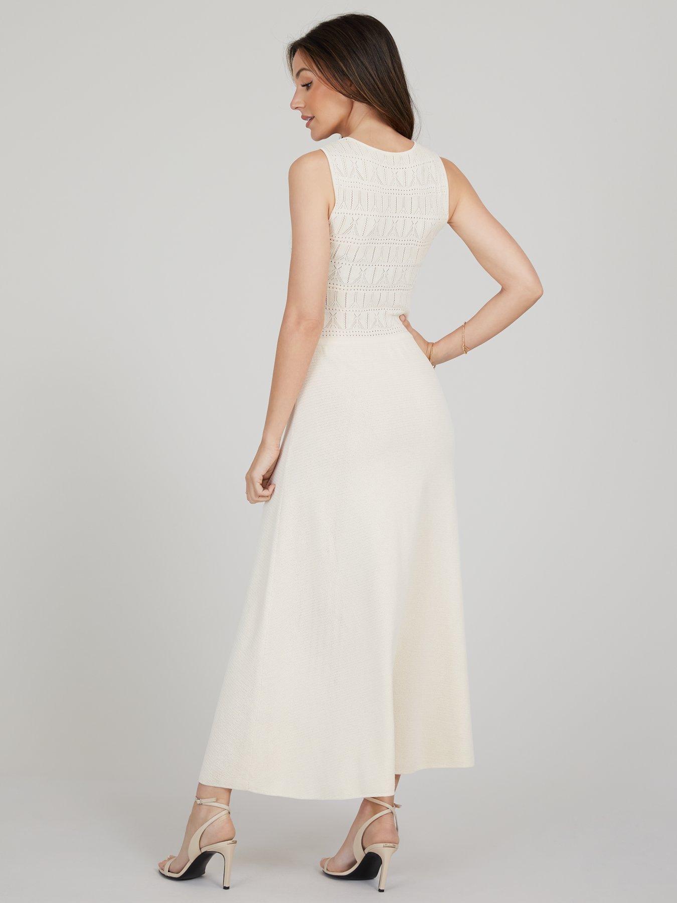 Michelle Keegan Racer Neck Knitted Midi Dress Cream Very Ireland