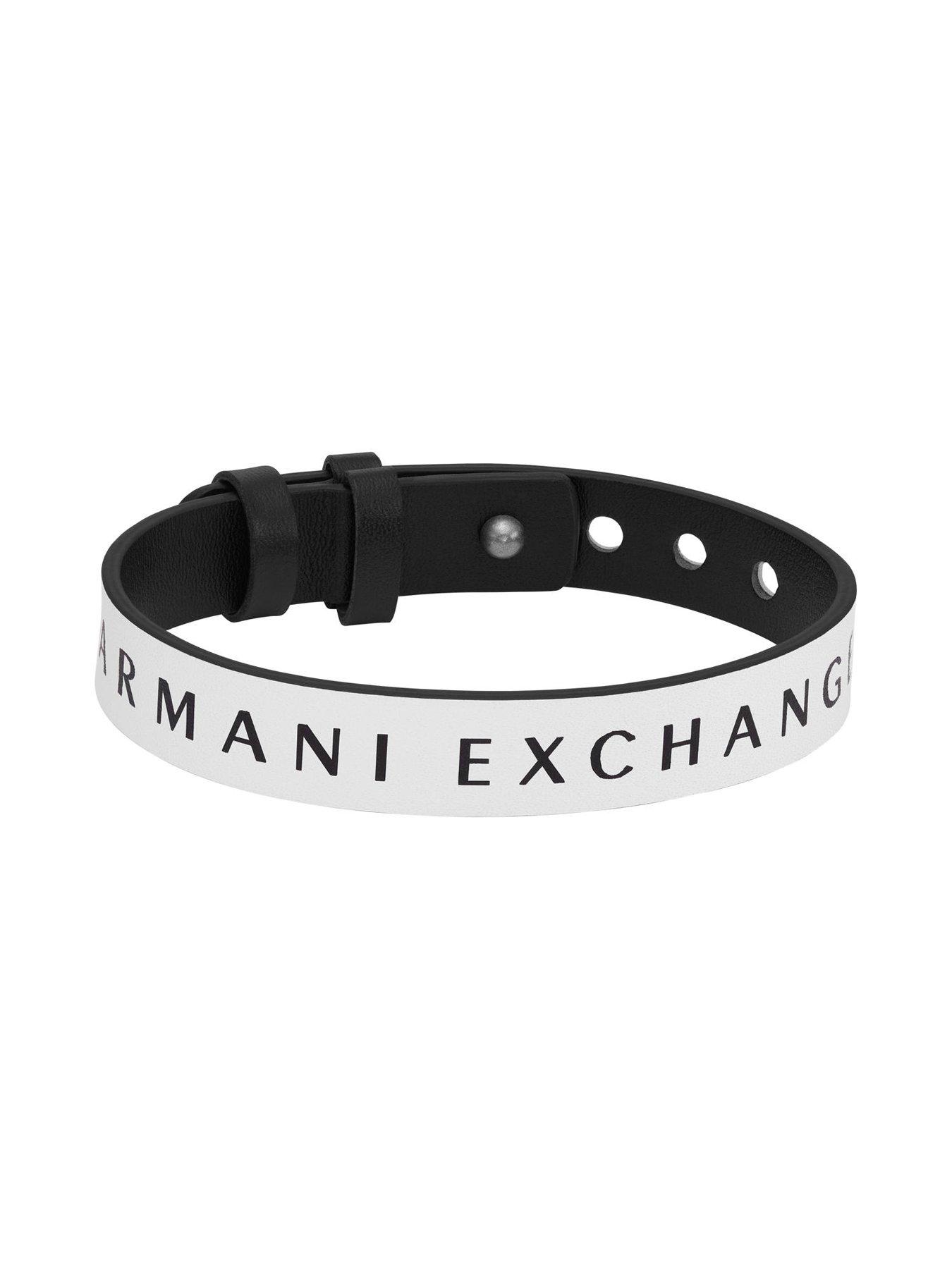 Armani Exchange A|X Black and White Reversible Leather Strap Bracelet |  Very Ireland