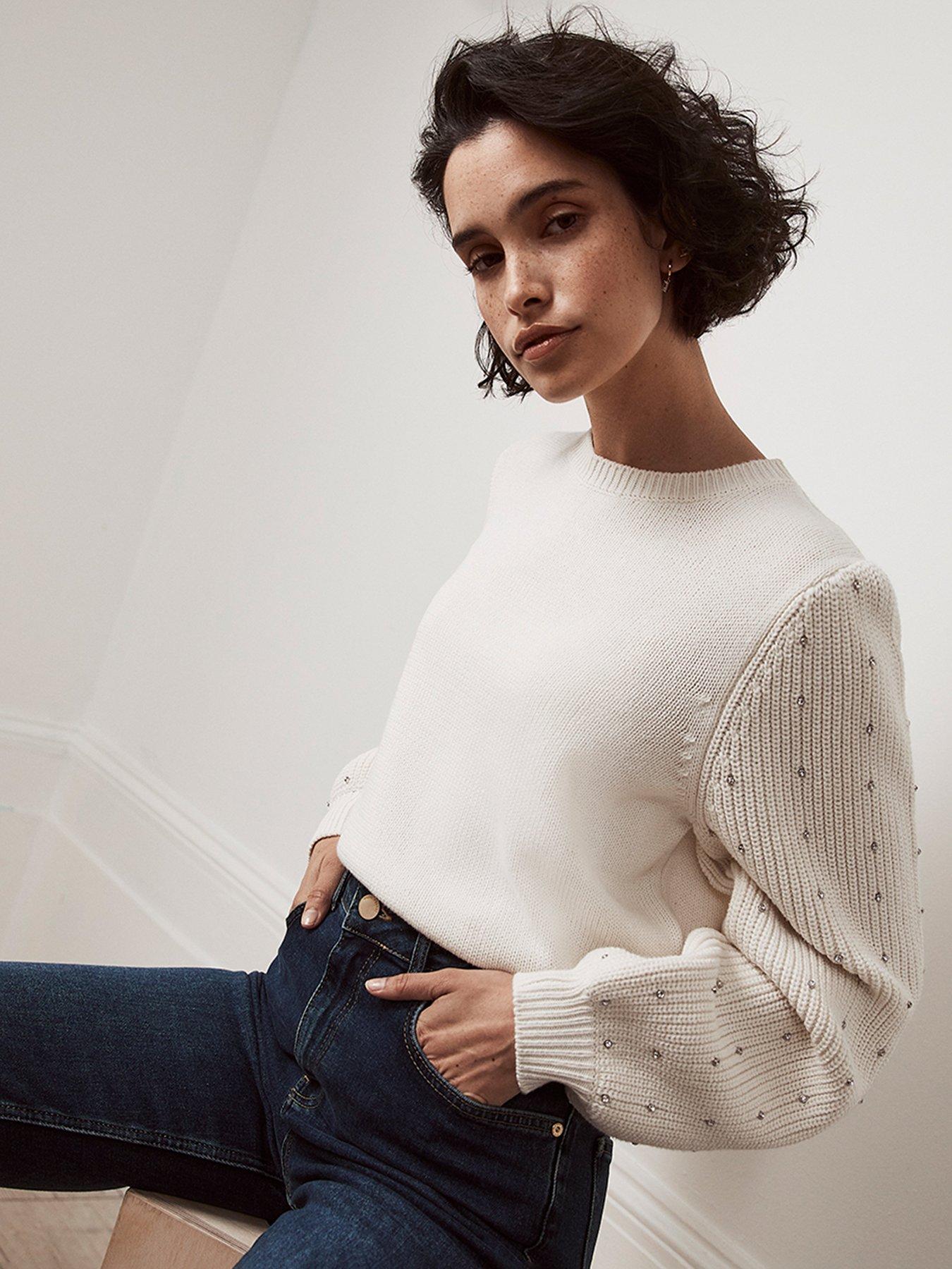 mint velvet navy stripe sleeve jumper