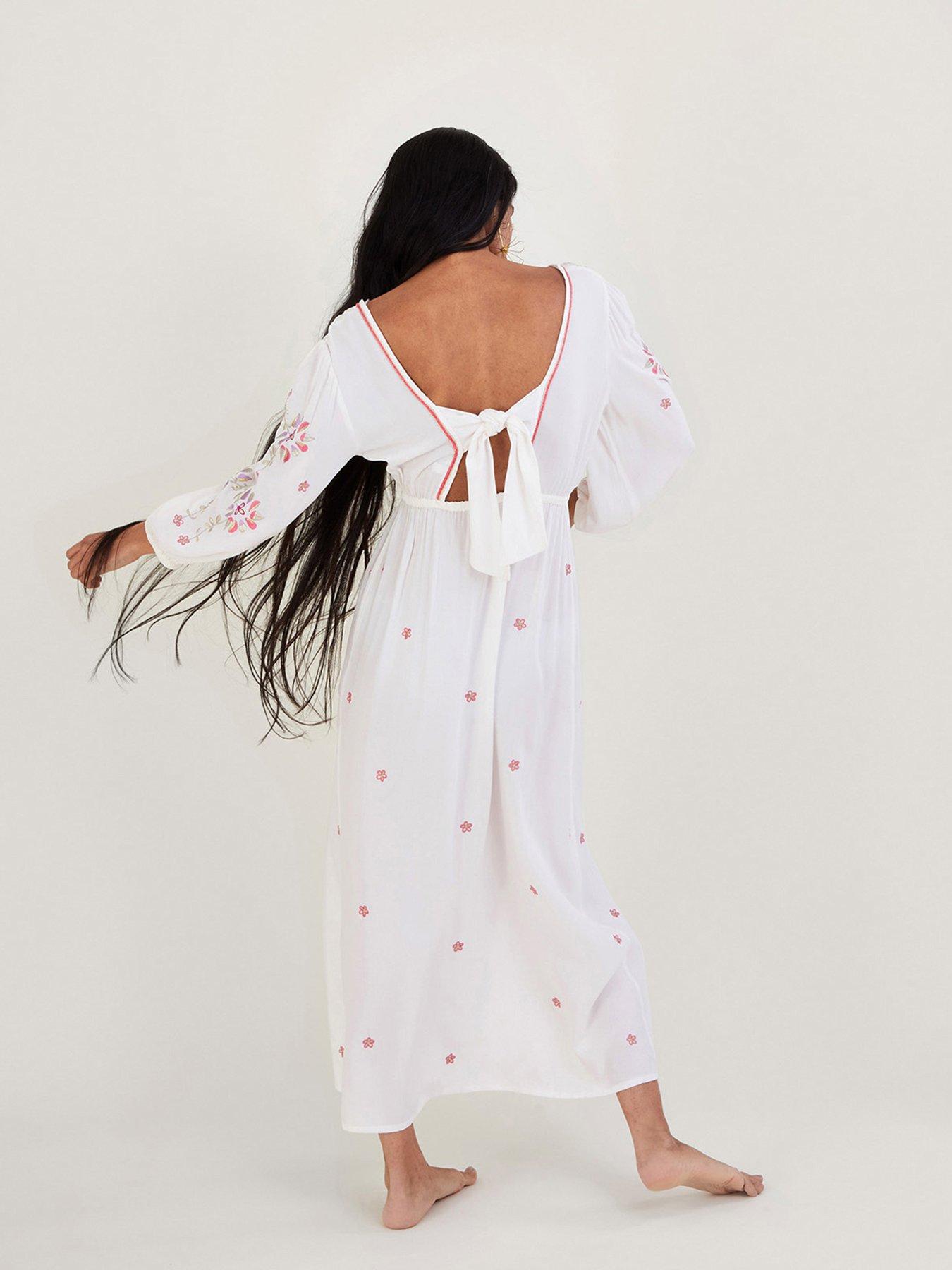 Monsoon Embroidered Maxi Kaftan Dress White Very Ireland