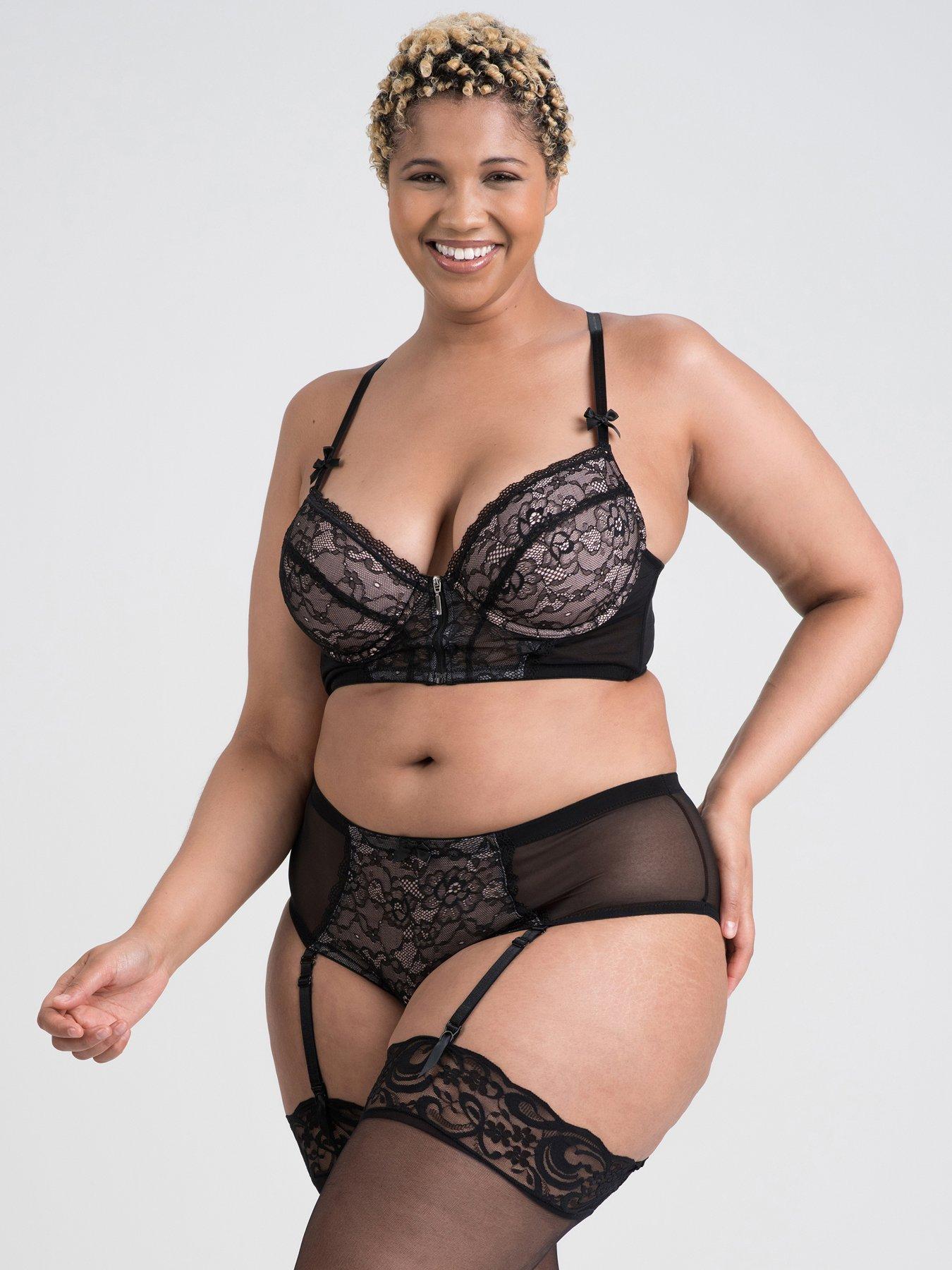 Lovehoney Plus Size Entice Me Black Crotchless Bra Set - Black