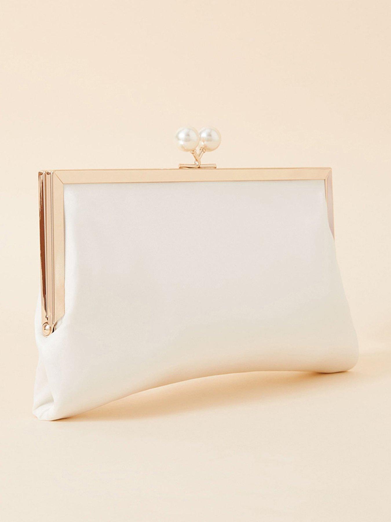 Image 2 of 3 of Accessorize Bridal Pearl Clasp Satin Clutch Bag