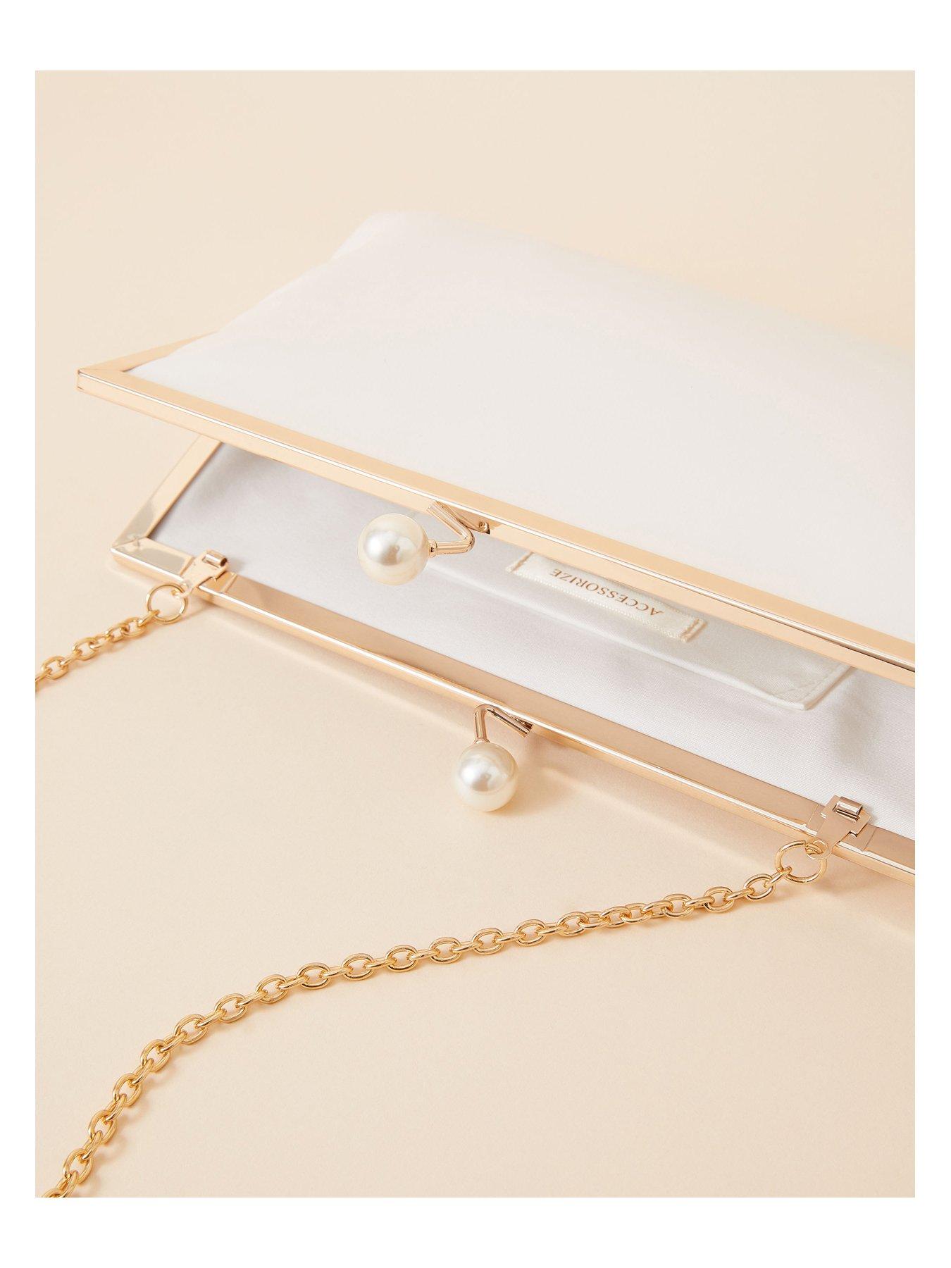 Image 3 of 3 of Accessorize Bridal Pearl Clasp Satin Clutch Bag