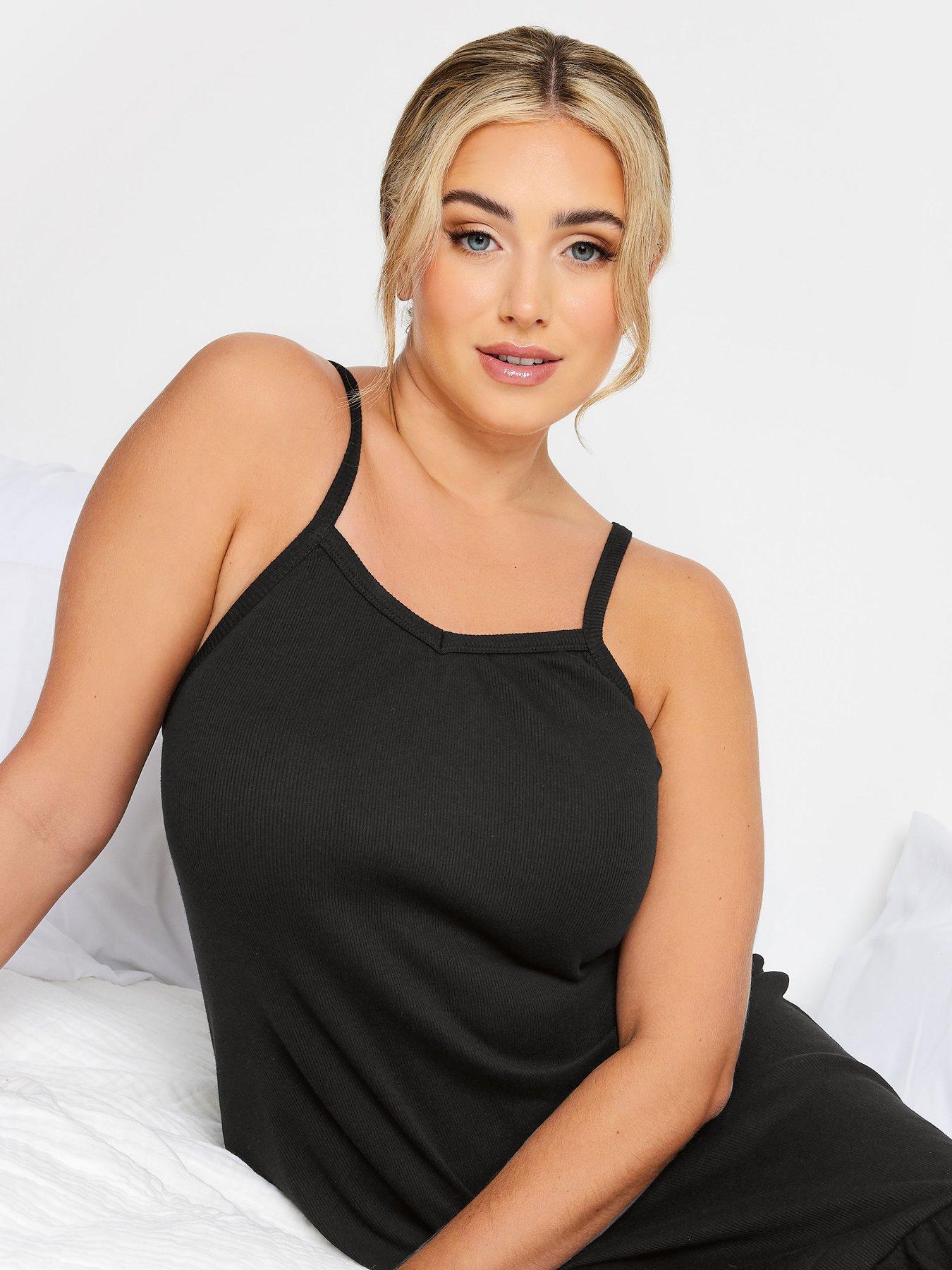 Image 4 of 4 of Yours Frill Ribbed Chemise - Black